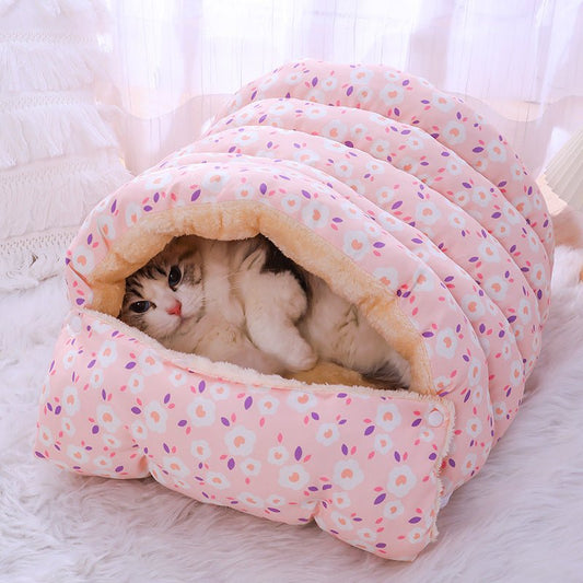 Letto Caldo per Gatti e Cani in Velluto – Cuccia Morbida con Sacco a Pelo per Comfort e Calore - Aky & Co.