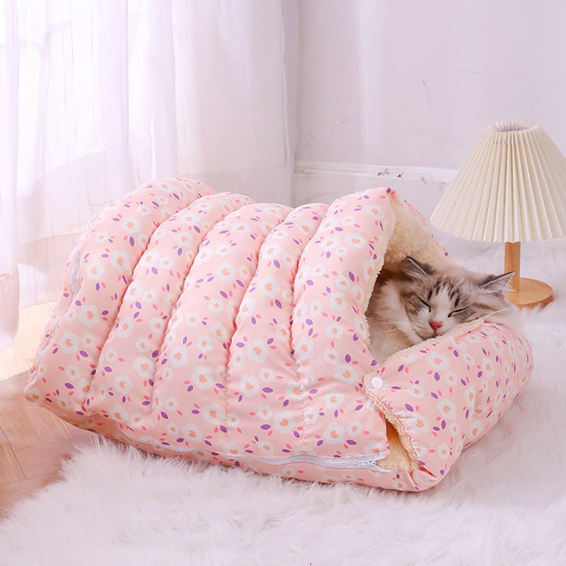 Letto Caldo per Gatti e Cani in Velluto – Cuccia Morbida con Sacco a Pelo per Comfort e Calore - Aky & Co.