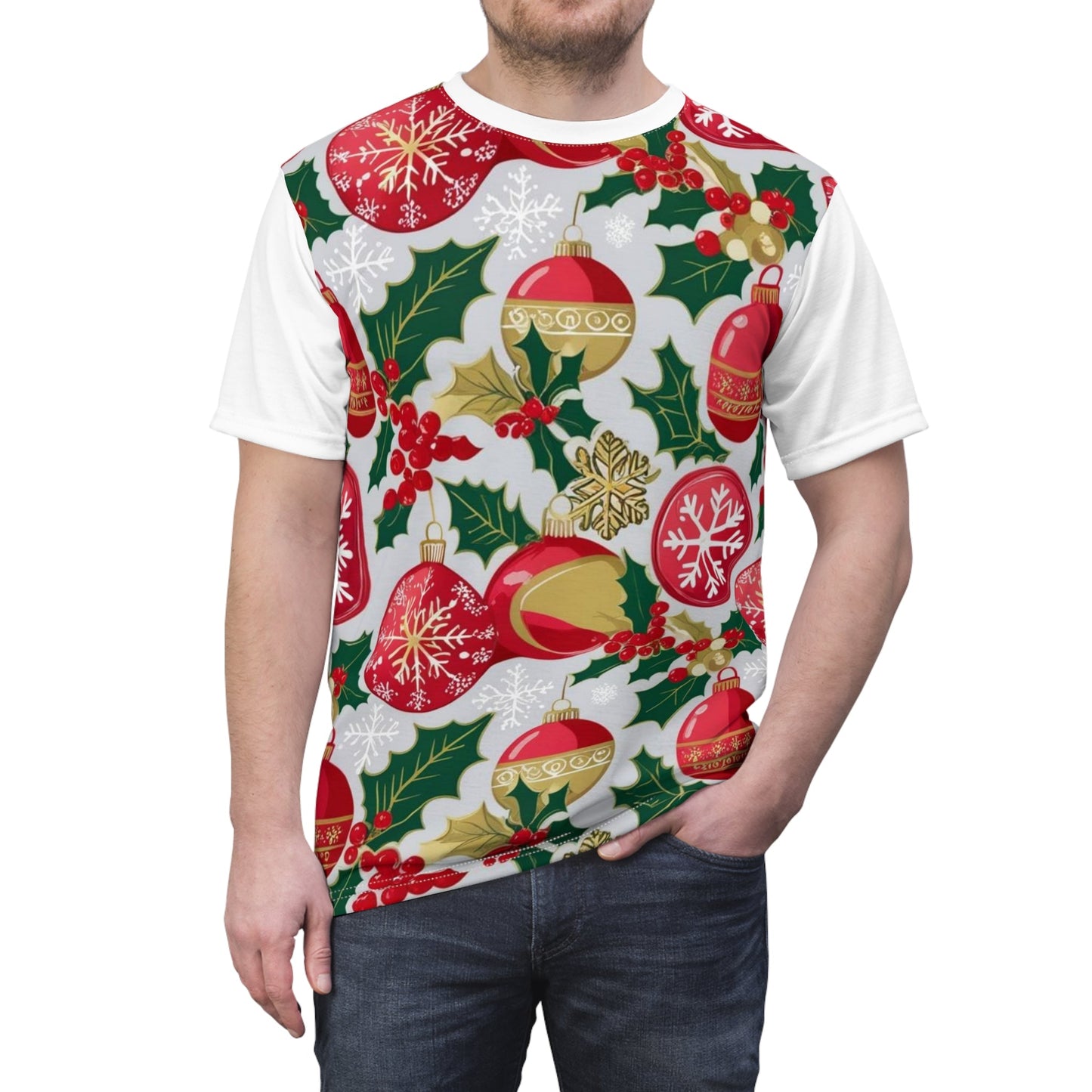 Maglietta Unisex Festiva con Ornamenti e Agrifoglio - AKYCO