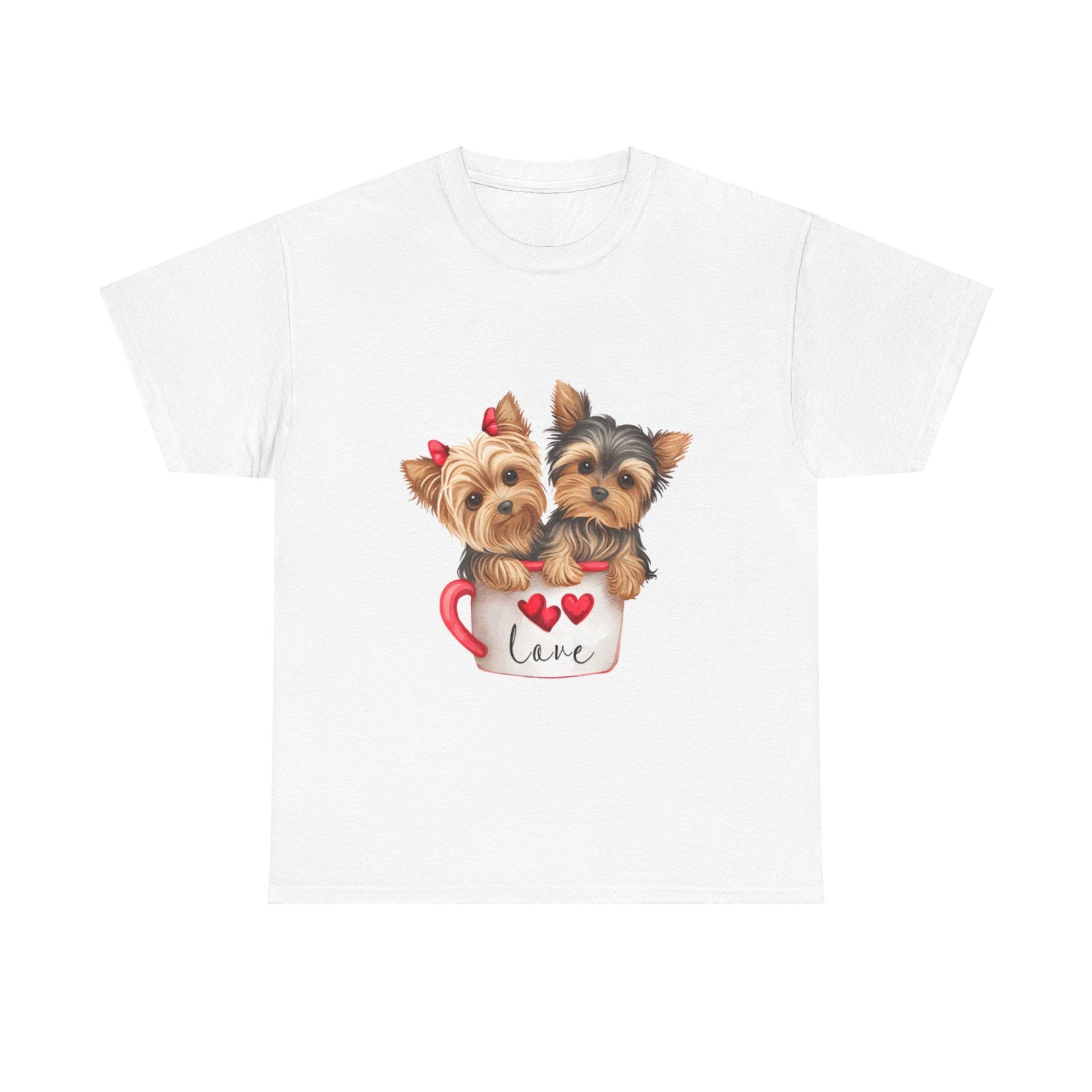 Maglietta Unisex in Cotone Pesante con Cuccioli in Tazza da Caffè – Comodità ed Eleganza per Amanti dei Cani - Aky & Co.
