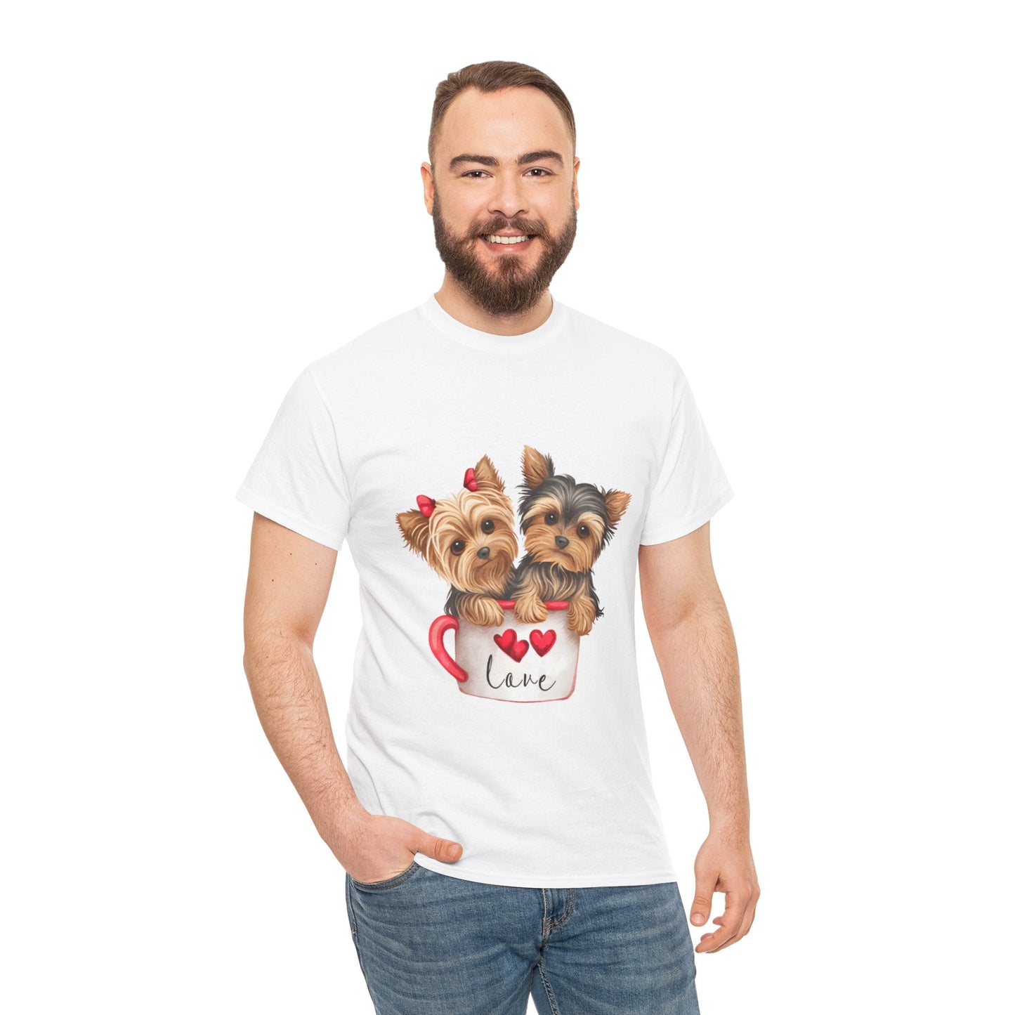 Maglietta Unisex in Cotone Pesante con Cuccioli in Tazza da Caffè – Comodità ed Eleganza per Amanti dei Cani - Aky & Co.