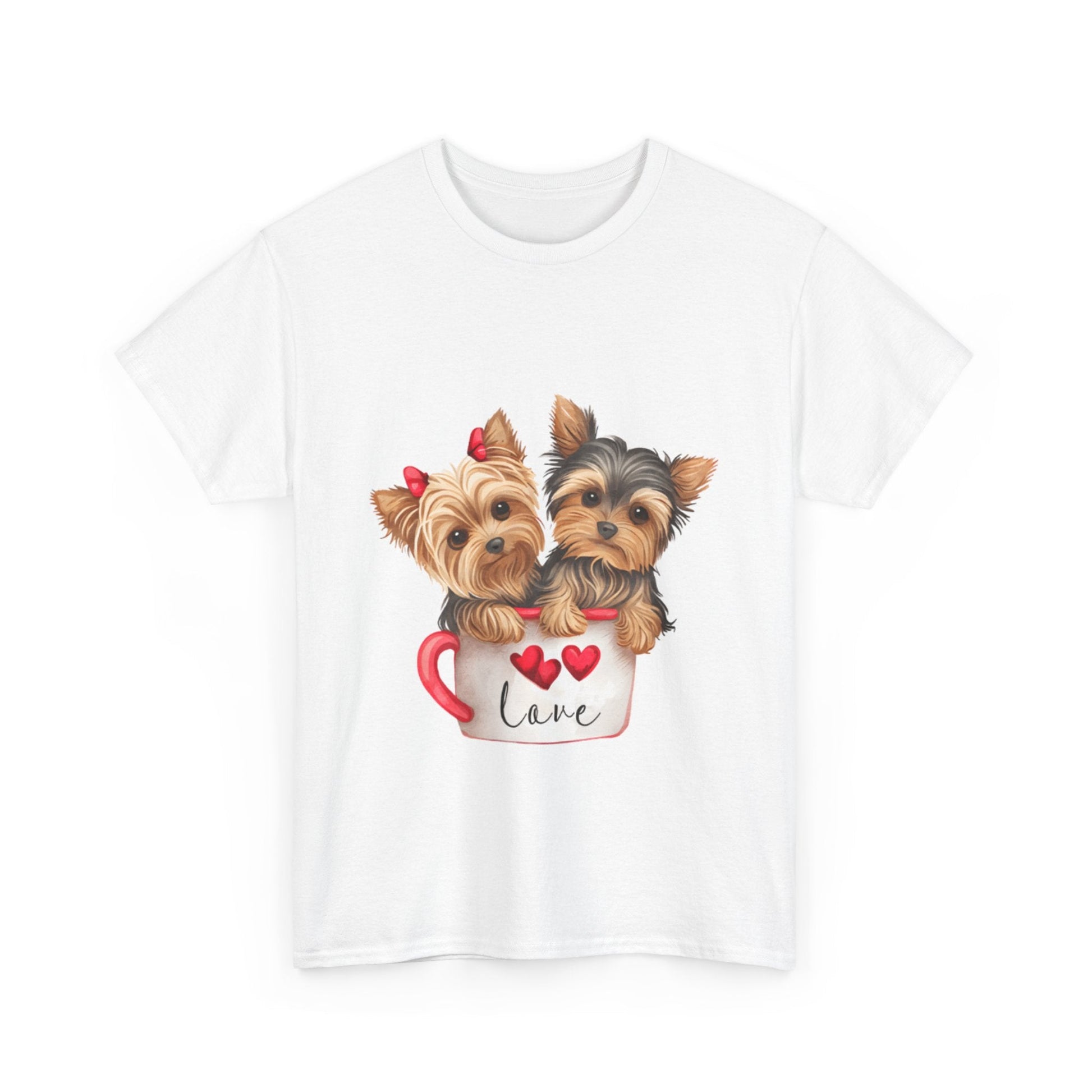 Maglietta Unisex in Cotone Pesante con Cuccioli in Tazza da Caffè – Comodità ed Eleganza per Amanti dei Cani - Aky & Co.