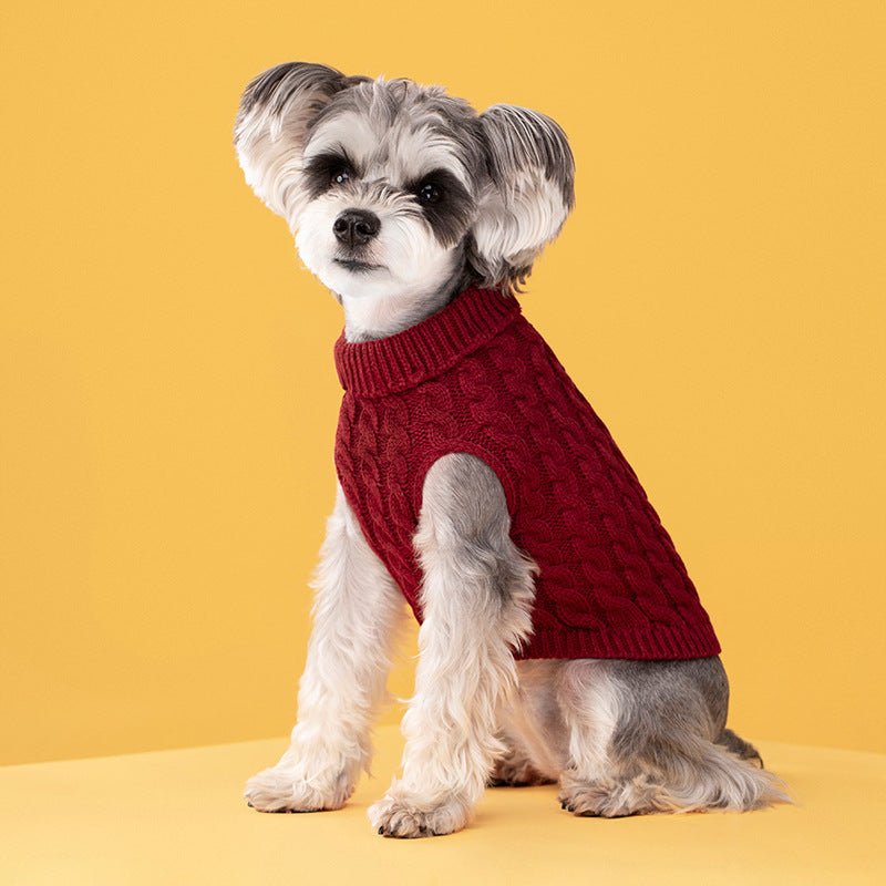Maglione dolcevita spesso in tinta unita classico con motivo a intreccio di pasta fritta per cani e gatti in autunno e inverno - Aky & Co.