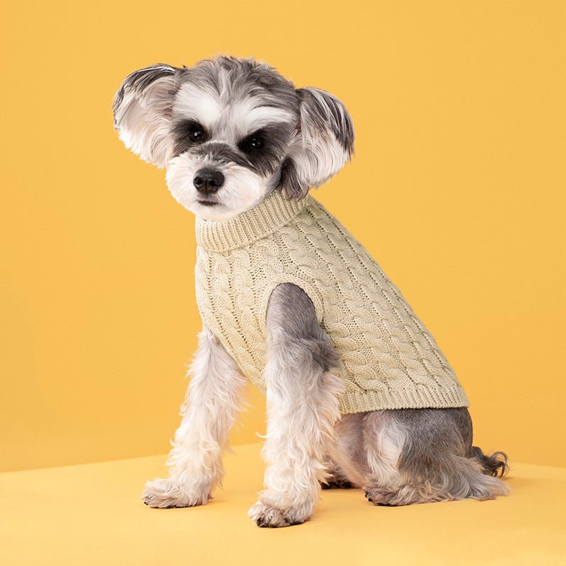 Maglione dolcevita spesso in tinta unita classico con motivo a intreccio di pasta fritta per cani e gatti in autunno e inverno - Aky & Co.