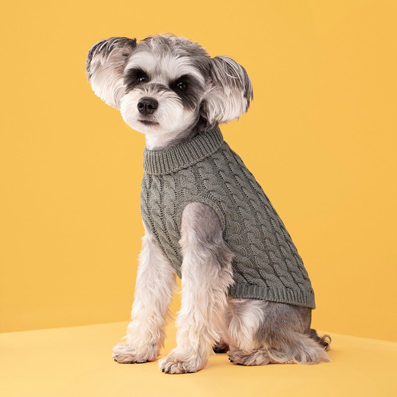 Maglione dolcevita spesso in tinta unita classico con motivo a intreccio di pasta fritta per cani e gatti in autunno e inverno - Aky & Co.