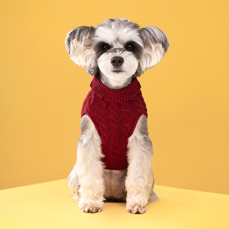 Maglione dolcevita spesso in tinta unita classico con motivo a intreccio di pasta fritta per cani e gatti in autunno e inverno - Aky & Co.