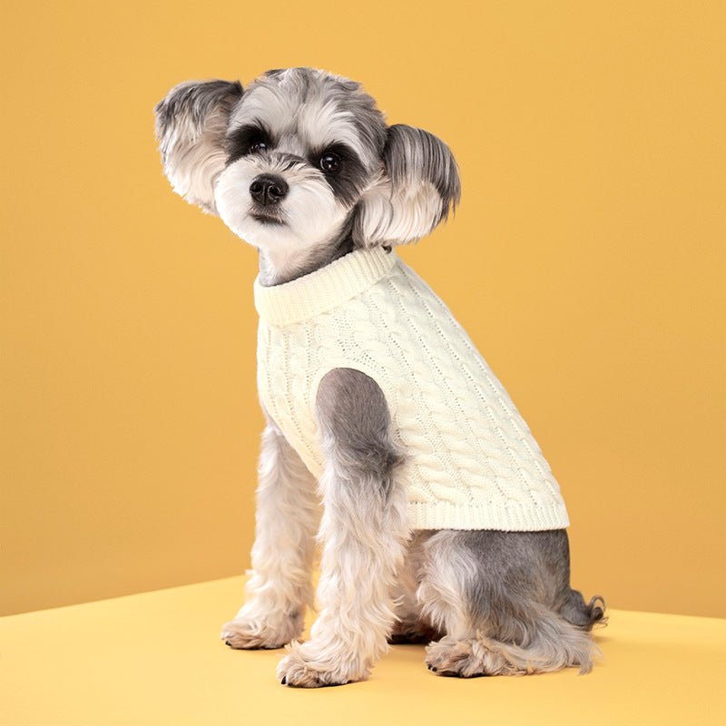 Maglione dolcevita spesso in tinta unita classico con motivo a intreccio di pasta fritta per cani e gatti in autunno e inverno - Aky & Co.