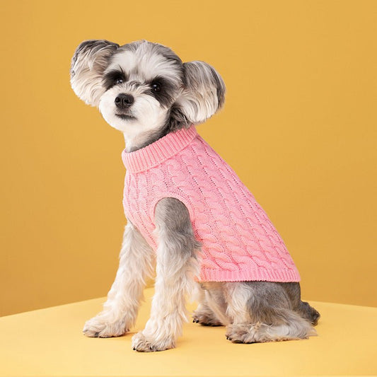 Maglione dolcevita spesso in tinta unita classico con motivo a intreccio di pasta fritta per cani e gatti in autunno e inverno - Aky & Co.