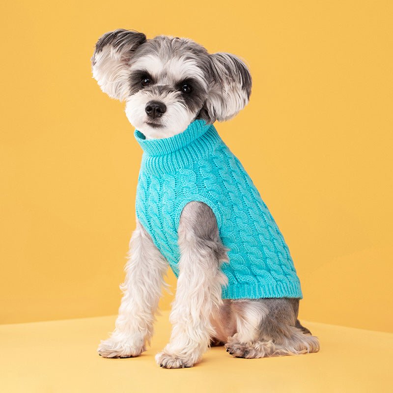 Maglione dolcevita spesso in tinta unita classico con motivo a intreccio di pasta fritta per cani e gatti in autunno e inverno - Aky & Co.