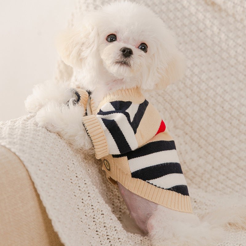 Maglione lavorato a maglia a righe per cuccioli di cane di autunno e inverno, cardigan per cani di piccola e media taglia, vestiti a due zampe, abbigliamento invernale sottile - Aky & Co.