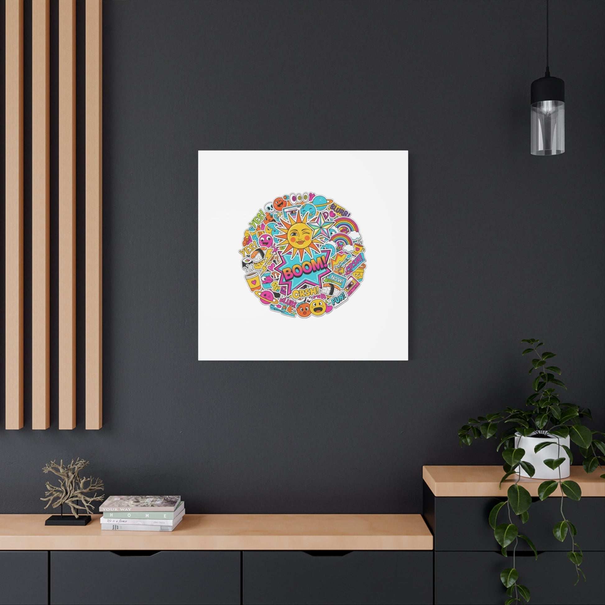 Sticker - Bomb Collage Matte Canvas, Stretched | chaotic sticker collage, graphic doodles - AKYCO