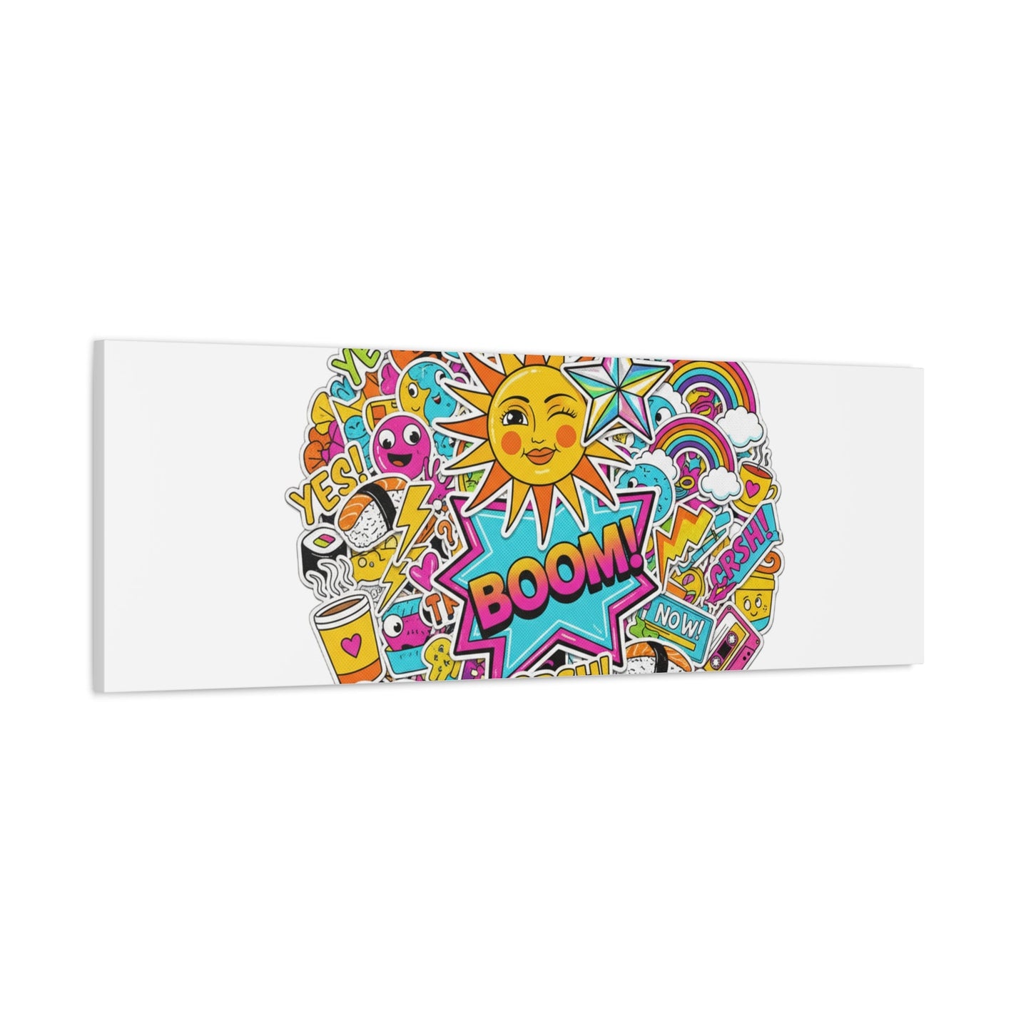 Sticker - Bomb Collage Matte Canvas, Stretched | chaotic sticker collage, graphic doodles - AKYCO