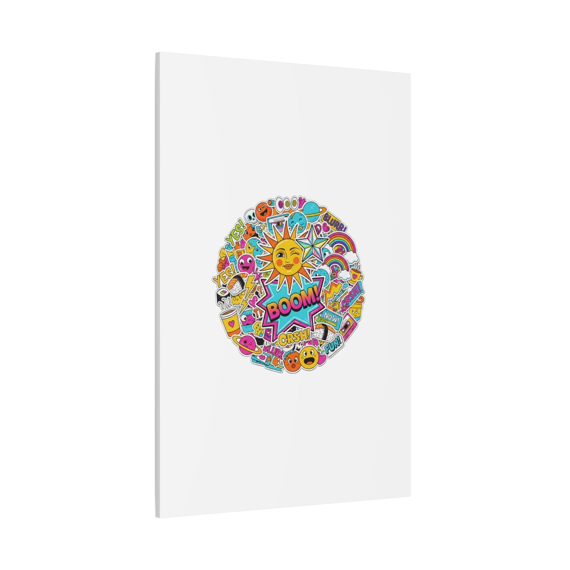 Sticker - Bomb Collage Matte Canvas, Stretched | chaotic sticker collage, graphic doodles - AKYCO