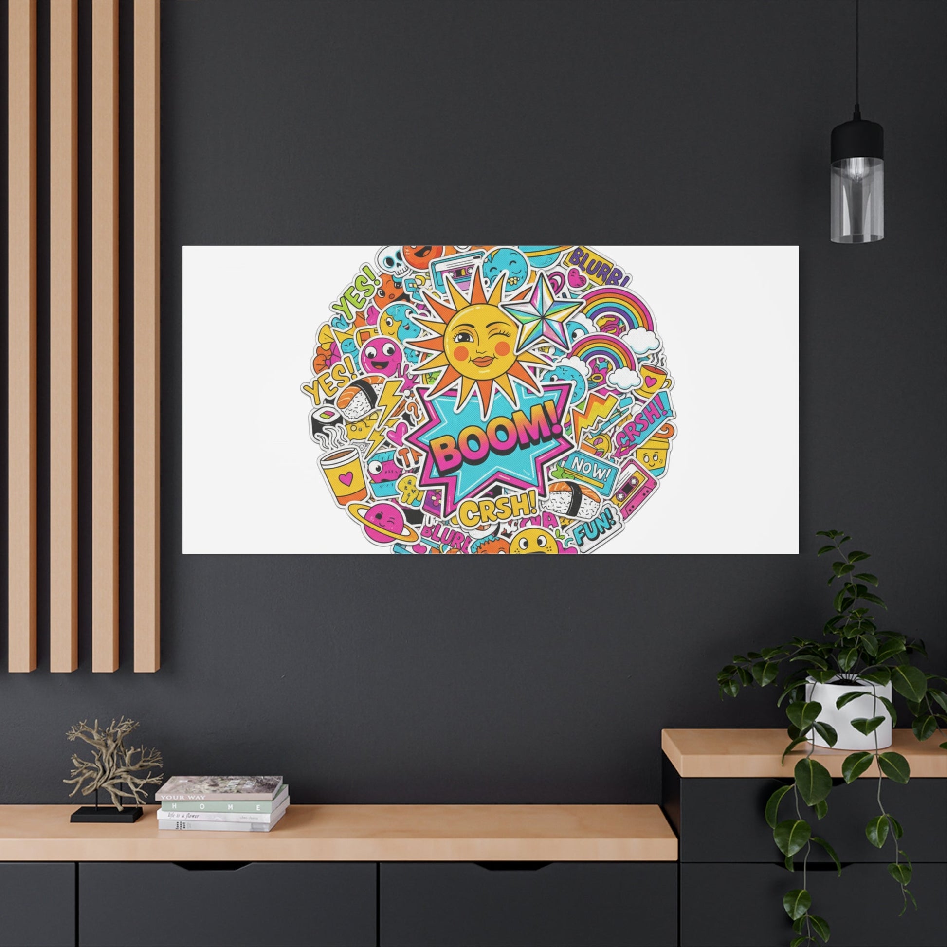 Sticker - Bomb Collage Matte Canvas, Stretched | chaotic sticker collage, graphic doodles - AKYCO