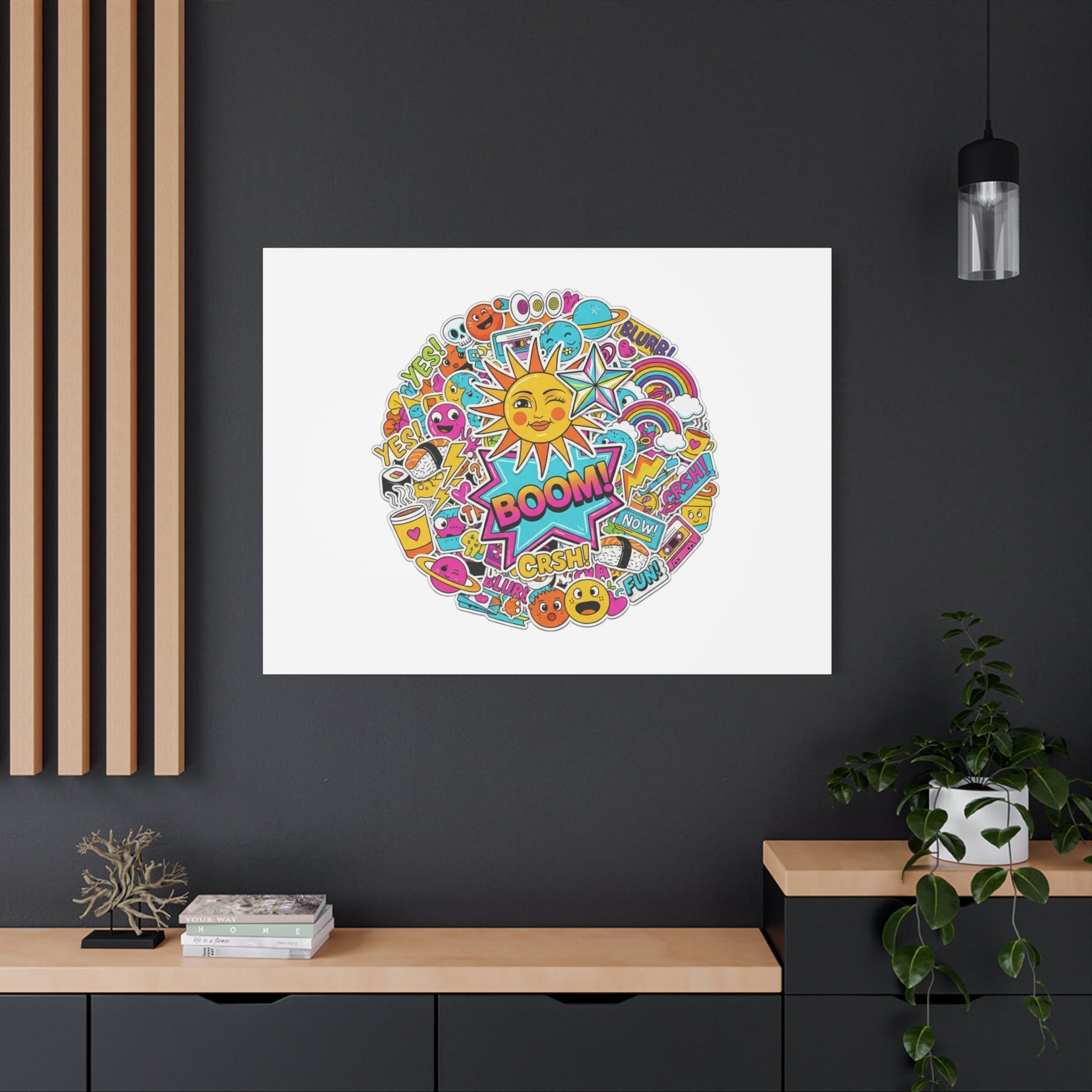 Sticker - Bomb Collage Matte Canvas, Stretched | chaotic sticker collage, graphic doodles - AKYCO