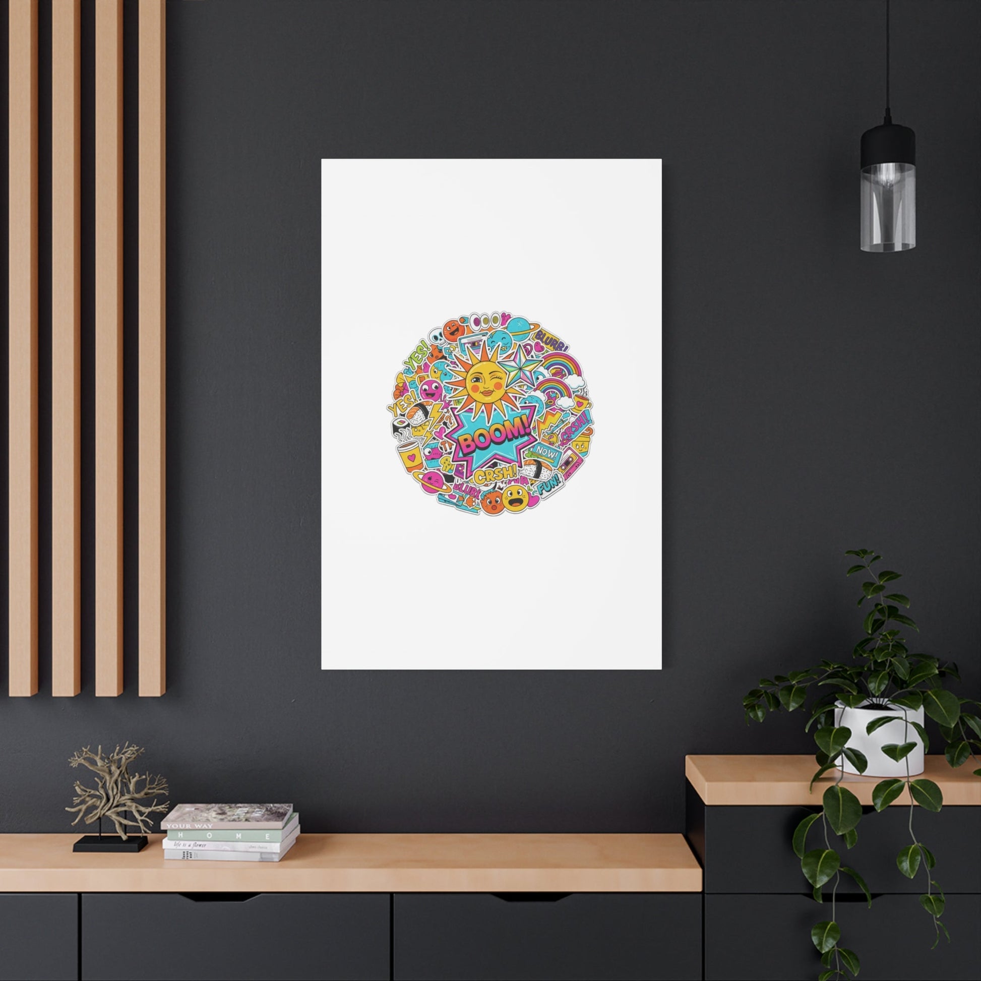 Sticker - Bomb Collage Matte Canvas, Stretched | chaotic sticker collage, graphic doodles - AKYCO