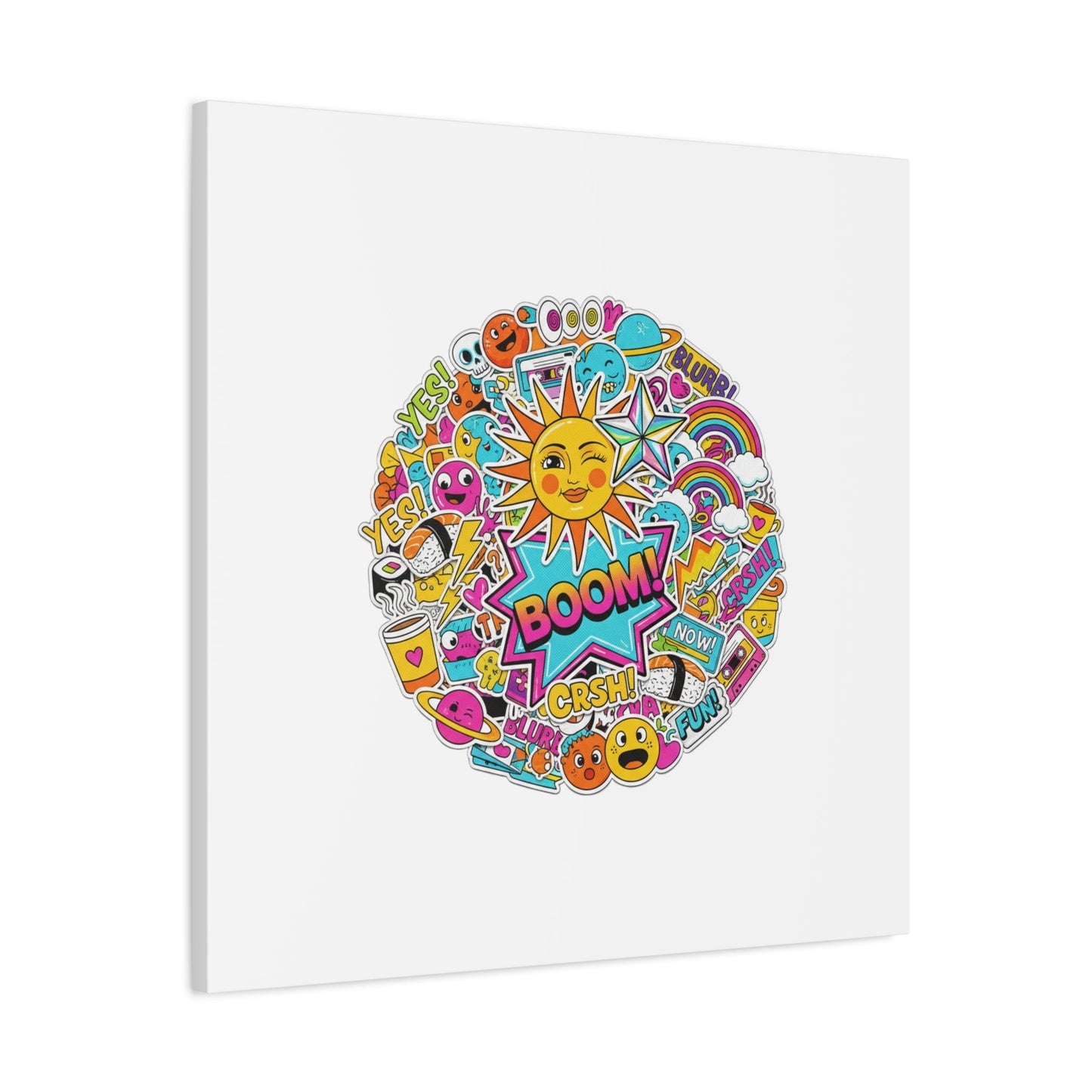 Sticker - Bomb Collage Matte Canvas, Stretched | chaotic sticker collage, graphic doodles - AKYCO