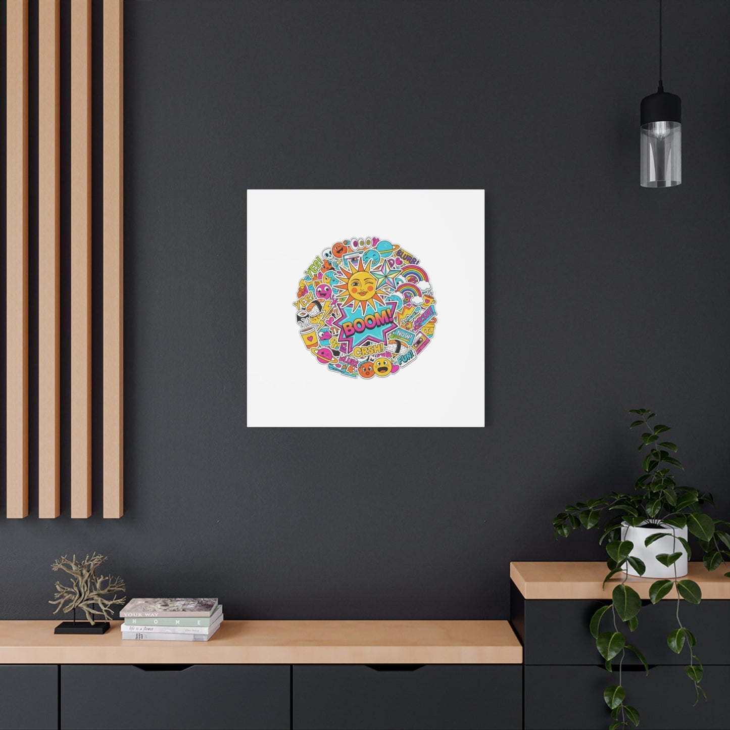 Sticker - Bomb Collage Matte Canvas, Stretched | chaotic sticker collage, graphic doodles - AKYCO