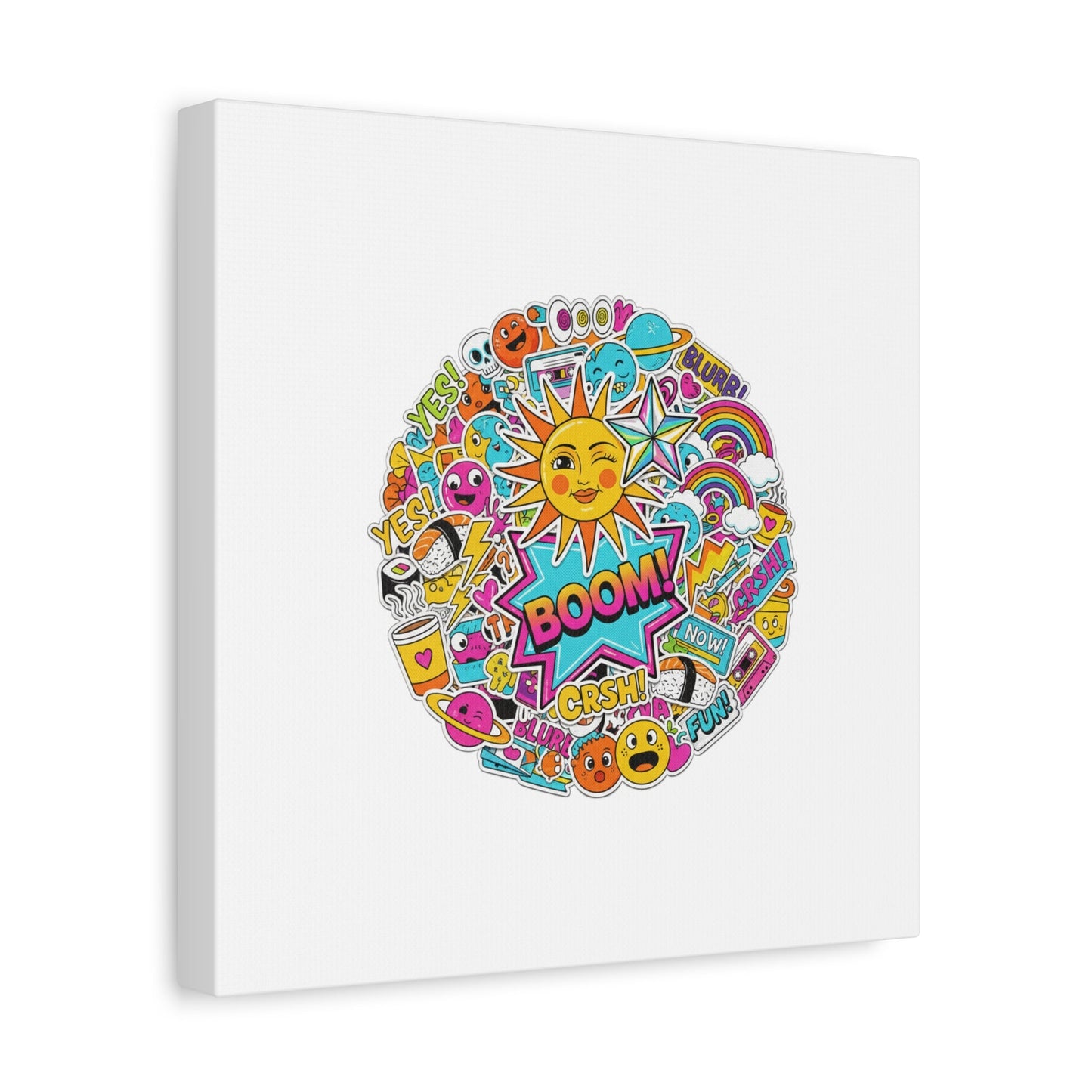 Sticker - Bomb Collage Matte Canvas, Stretched | chaotic sticker collage, graphic doodles - AKYCO