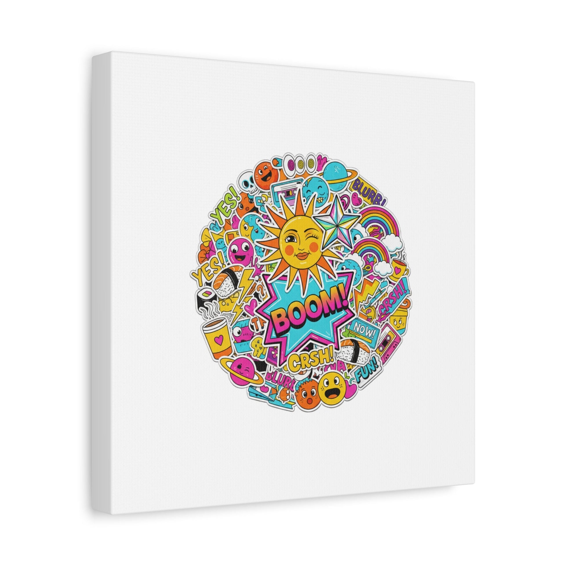 Sticker - Bomb Collage Matte Canvas, Stretched | chaotic sticker collage, graphic doodles - AKYCO