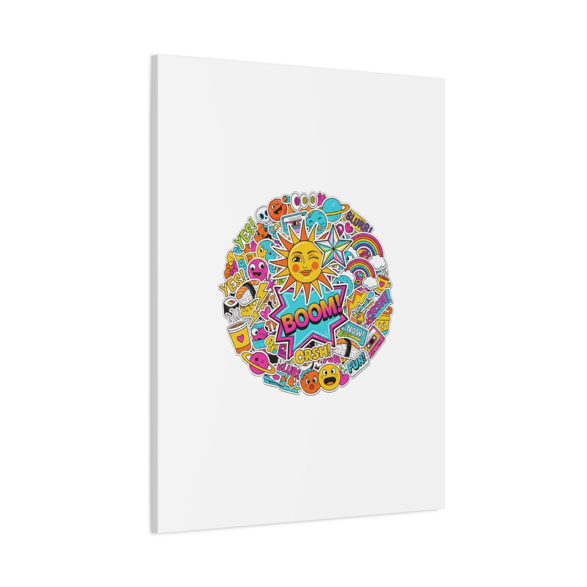 Sticker - Bomb Collage Matte Canvas, Stretched | chaotic sticker collage, graphic doodles - AKYCO
