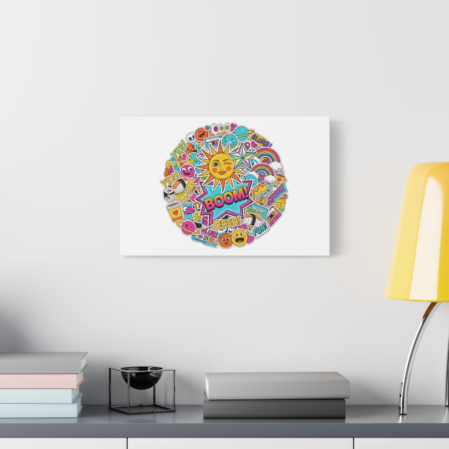 Sticker - Bomb Collage Matte Canvas, Stretched | chaotic sticker collage, graphic doodles - AKYCO