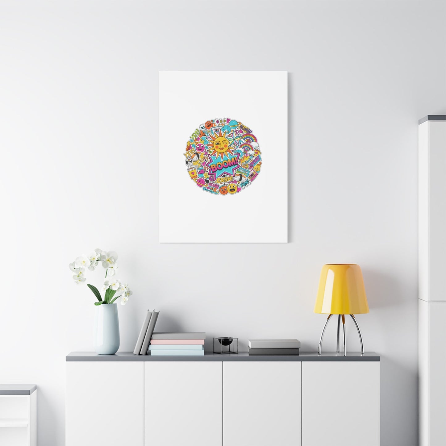 Sticker - Bomb Collage Matte Canvas, Stretched | chaotic sticker collage, graphic doodles - AKYCO