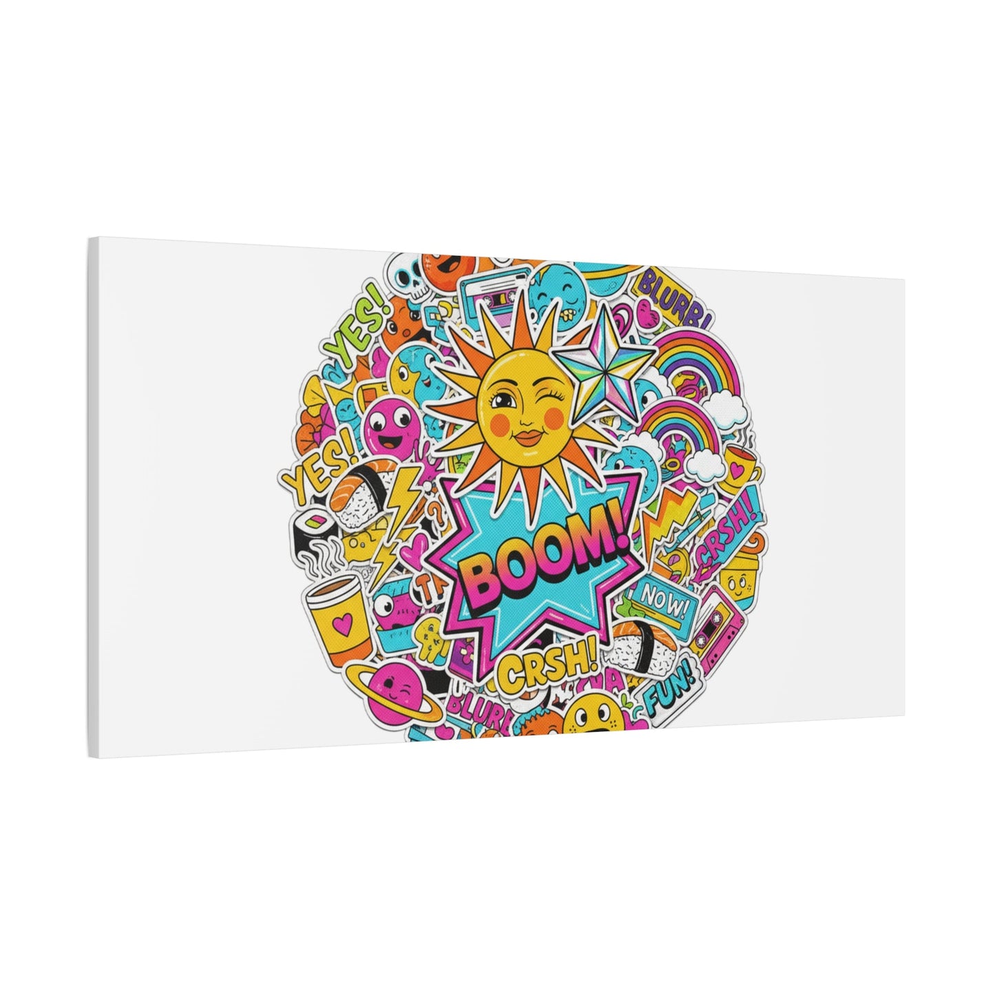 Sticker - Bomb Collage Matte Canvas, Stretched | chaotic sticker collage, graphic doodles - AKYCO