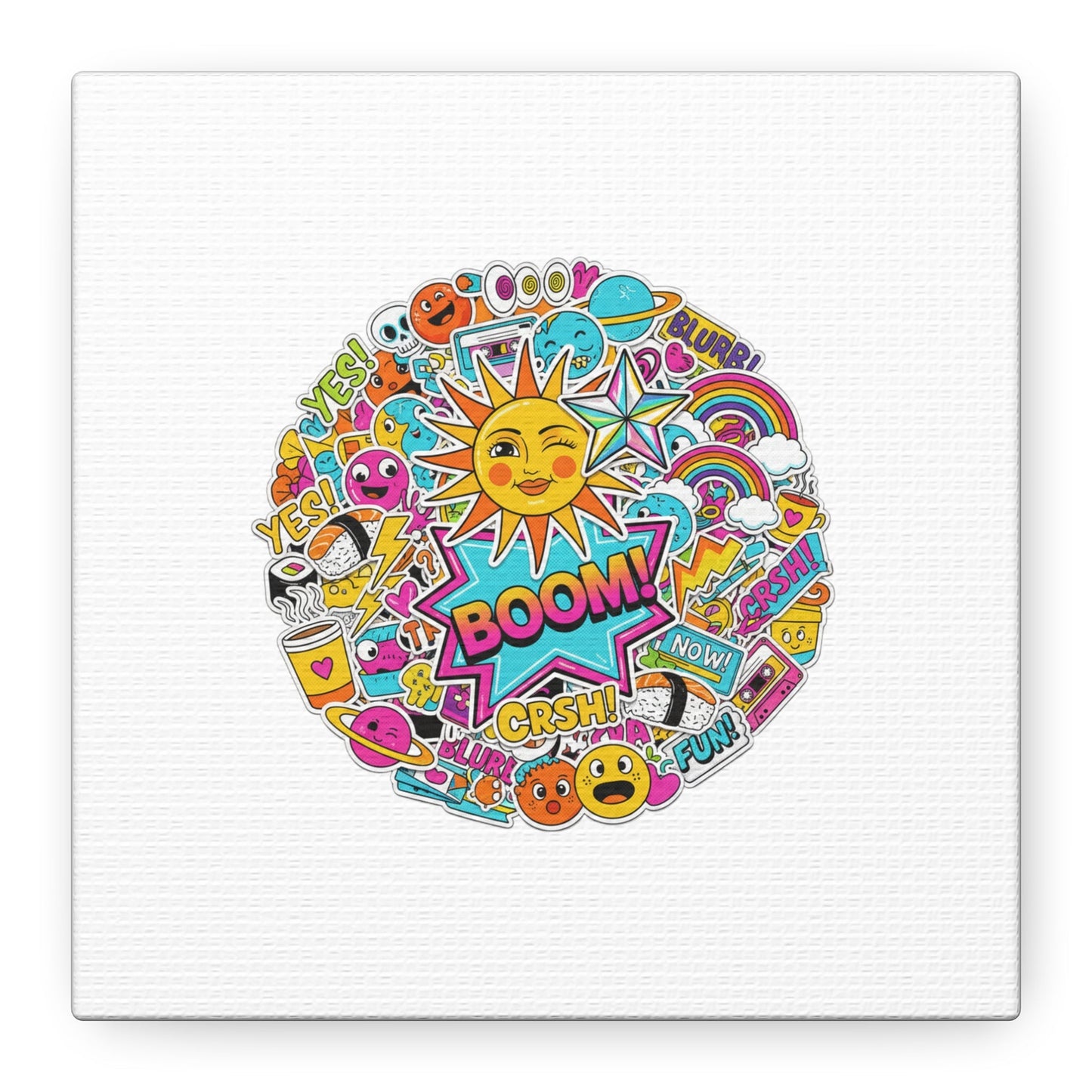 Sticker - Bomb Collage Matte Canvas, Stretched | chaotic sticker collage, graphic doodles - AKYCO