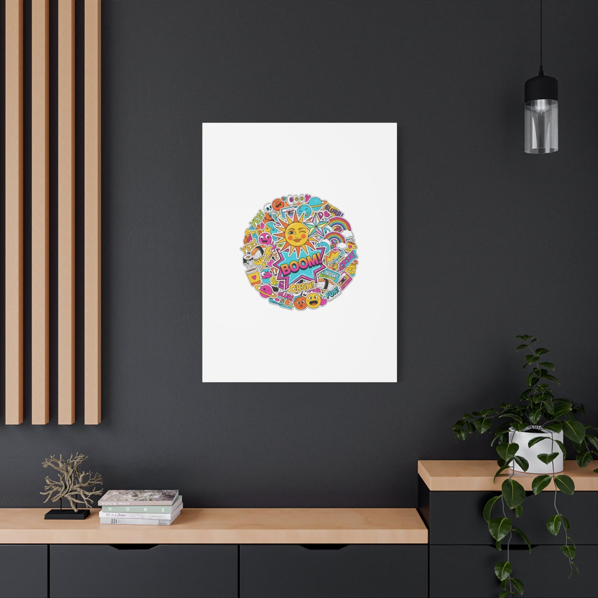 Sticker - Bomb Collage Matte Canvas, Stretched | chaotic sticker collage, graphic doodles - AKYCO
