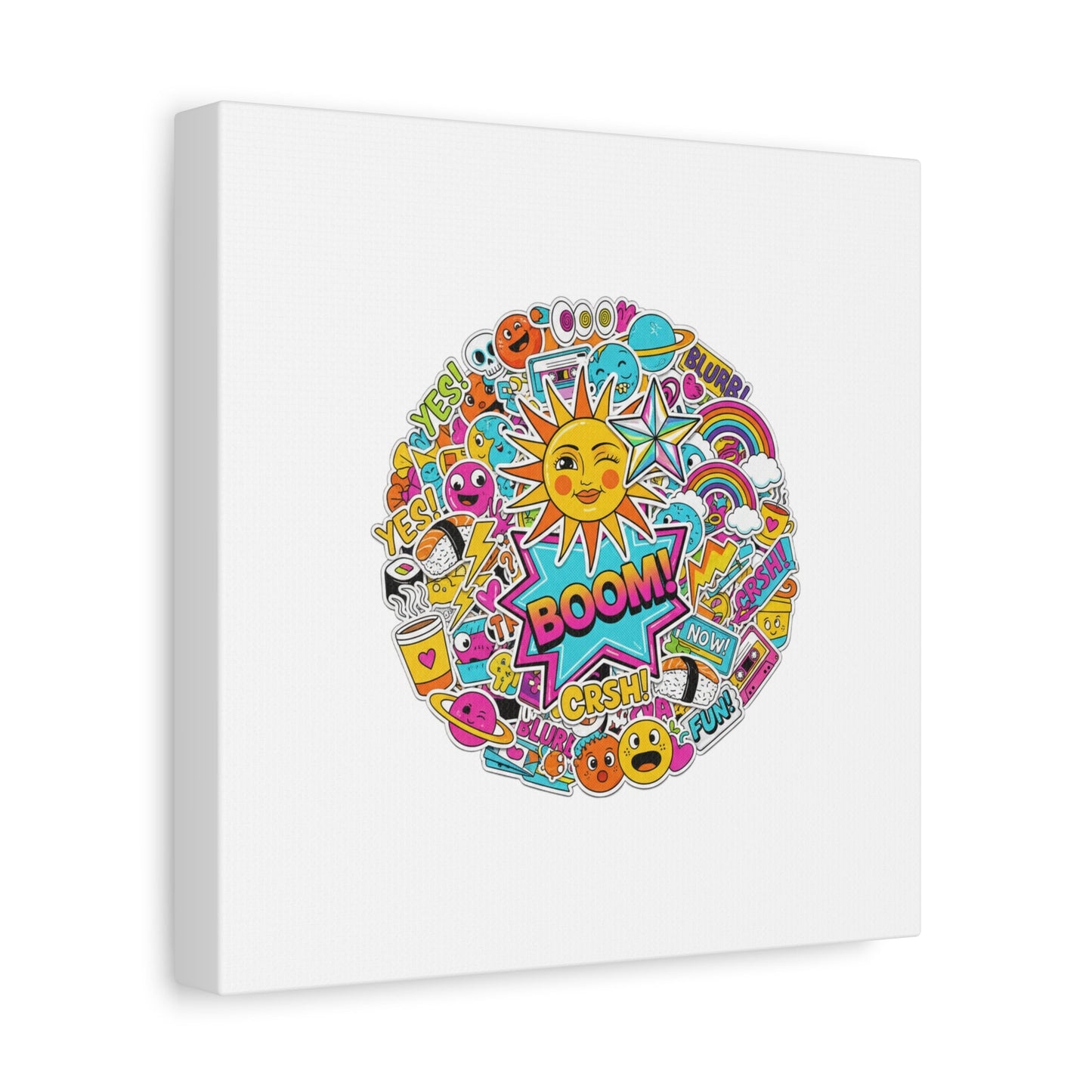 Sticker - Bomb Collage Matte Canvas, Stretched | chaotic sticker collage, graphic doodles - AKYCO