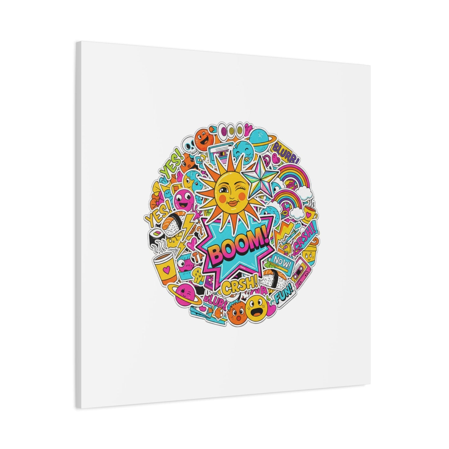 Sticker - Bomb Collage Matte Canvas, Stretched | chaotic sticker collage, graphic doodles - AKYCO