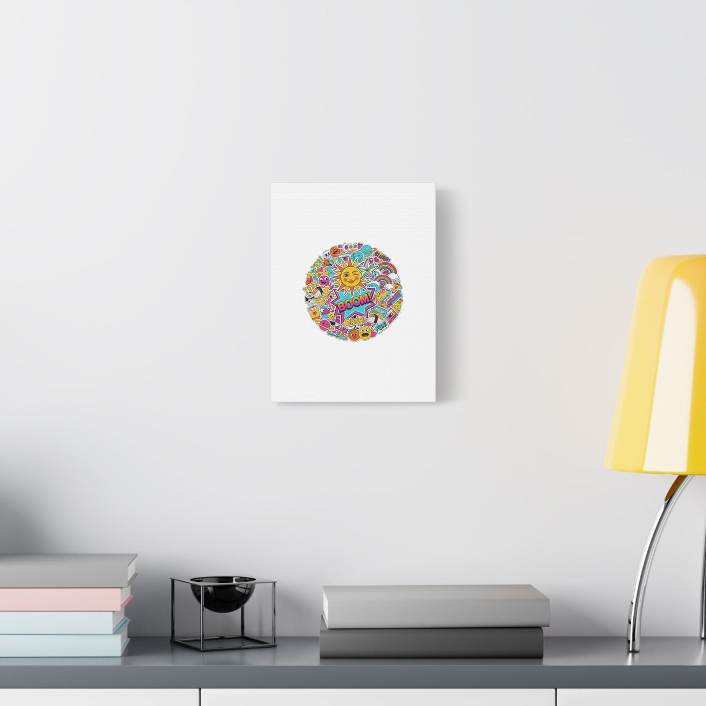 Sticker - Bomb Collage Matte Canvas, Stretched | chaotic sticker collage, graphic doodles - AKYCO