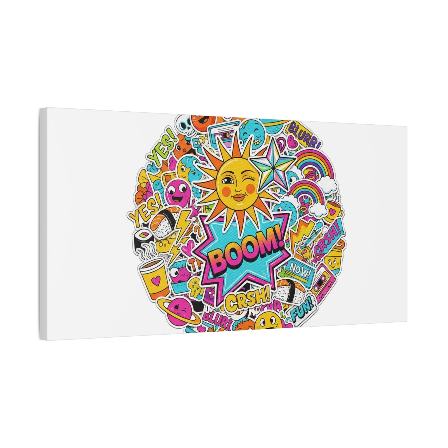 Sticker - Bomb Collage Matte Canvas, Stretched | chaotic sticker collage, graphic doodles - AKYCO