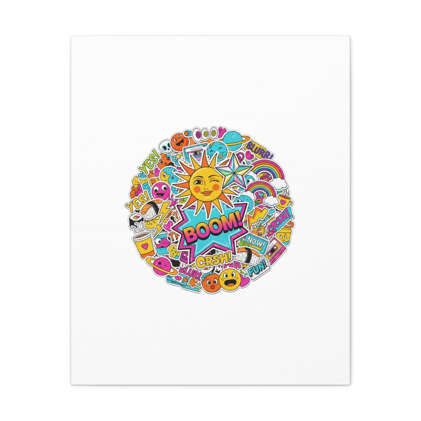 Sticker - Bomb Collage Matte Canvas, Stretched | chaotic sticker collage, graphic doodles - AKYCO