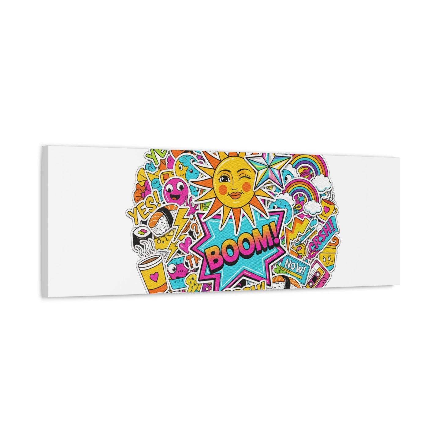 Sticker - Bomb Collage Matte Canvas, Stretched | chaotic sticker collage, graphic doodles - AKYCO