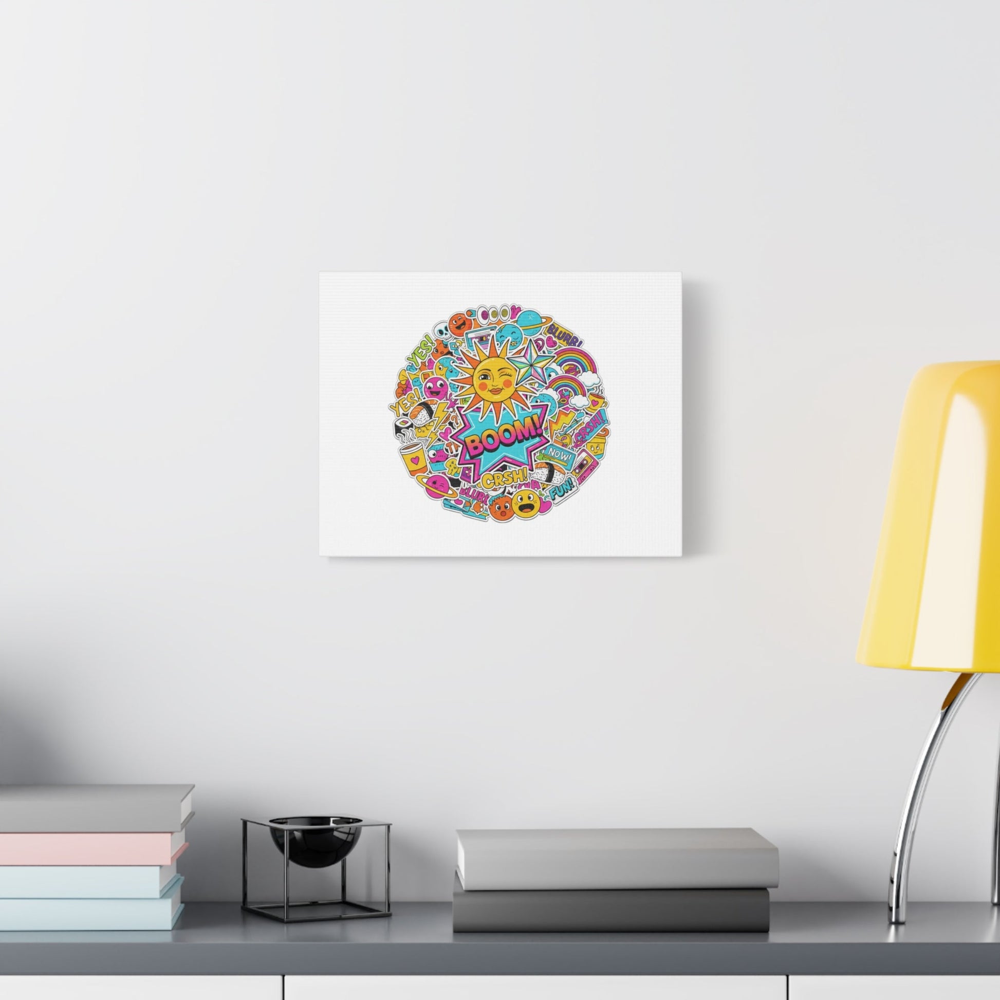Sticker - Bomb Collage Matte Canvas, Stretched | chaotic sticker collage, graphic doodles - AKYCO