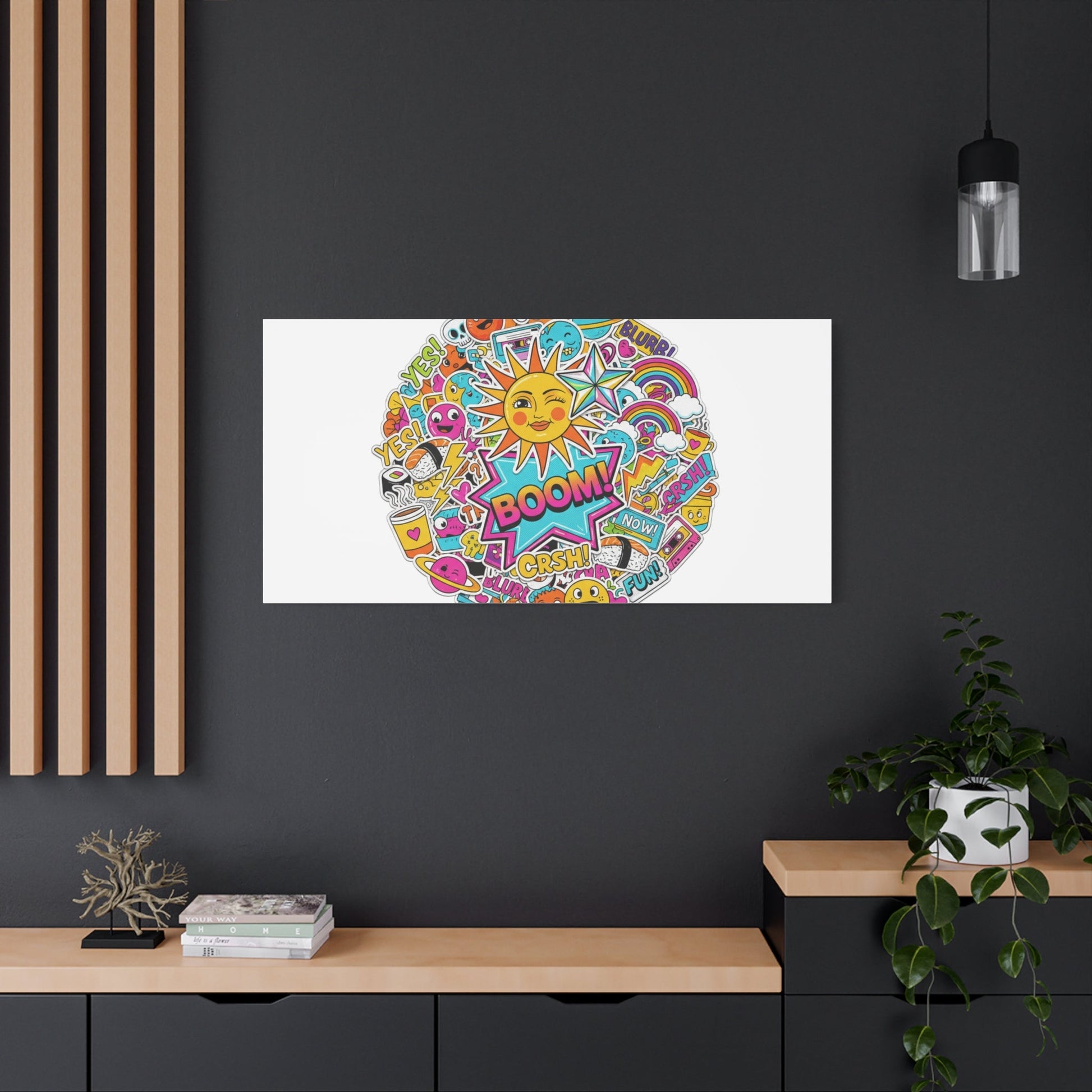 Sticker - Bomb Collage Matte Canvas, Stretched | chaotic sticker collage, graphic doodles - AKYCO