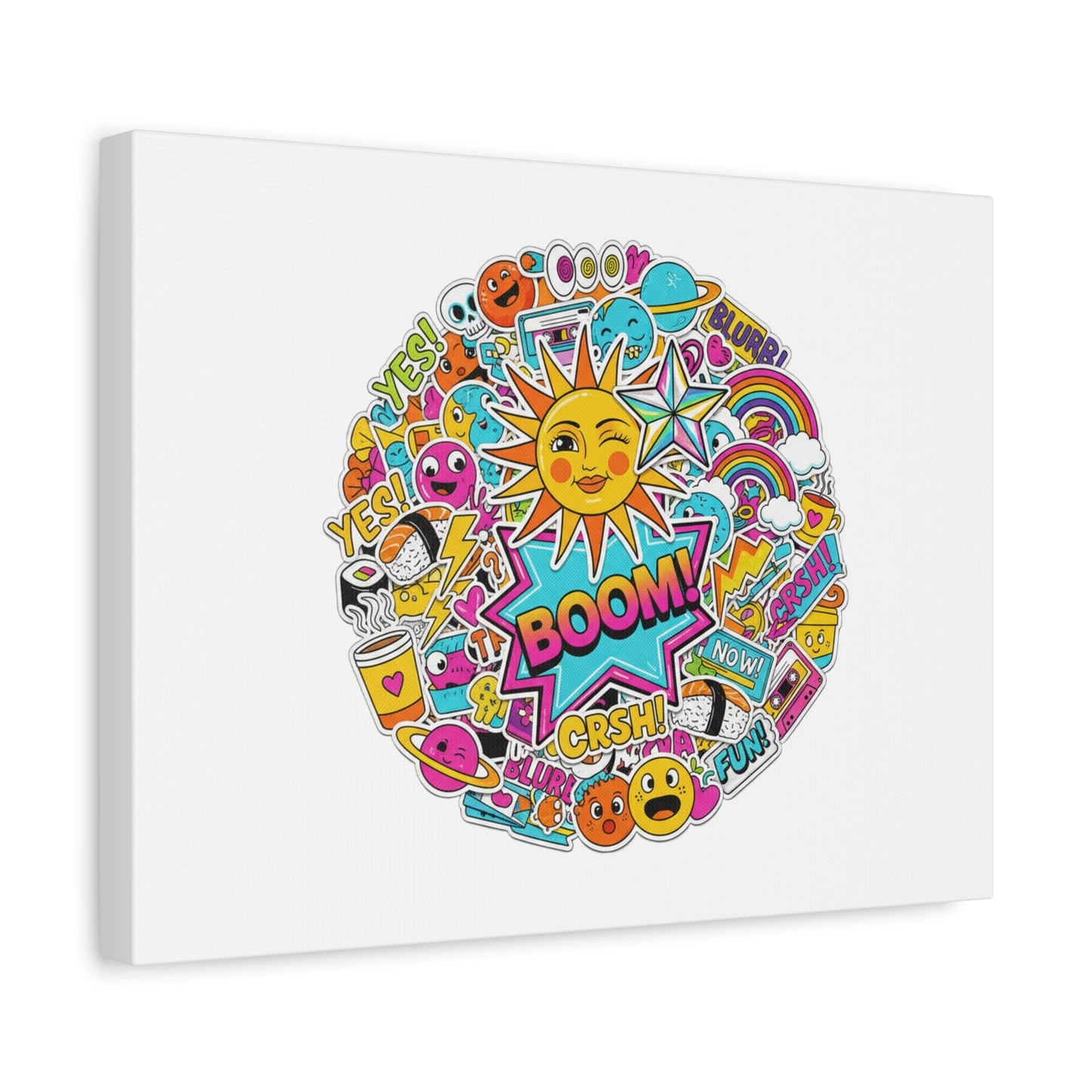 Sticker - Bomb Collage Matte Canvas, Stretched | chaotic sticker collage, graphic doodles - AKYCO