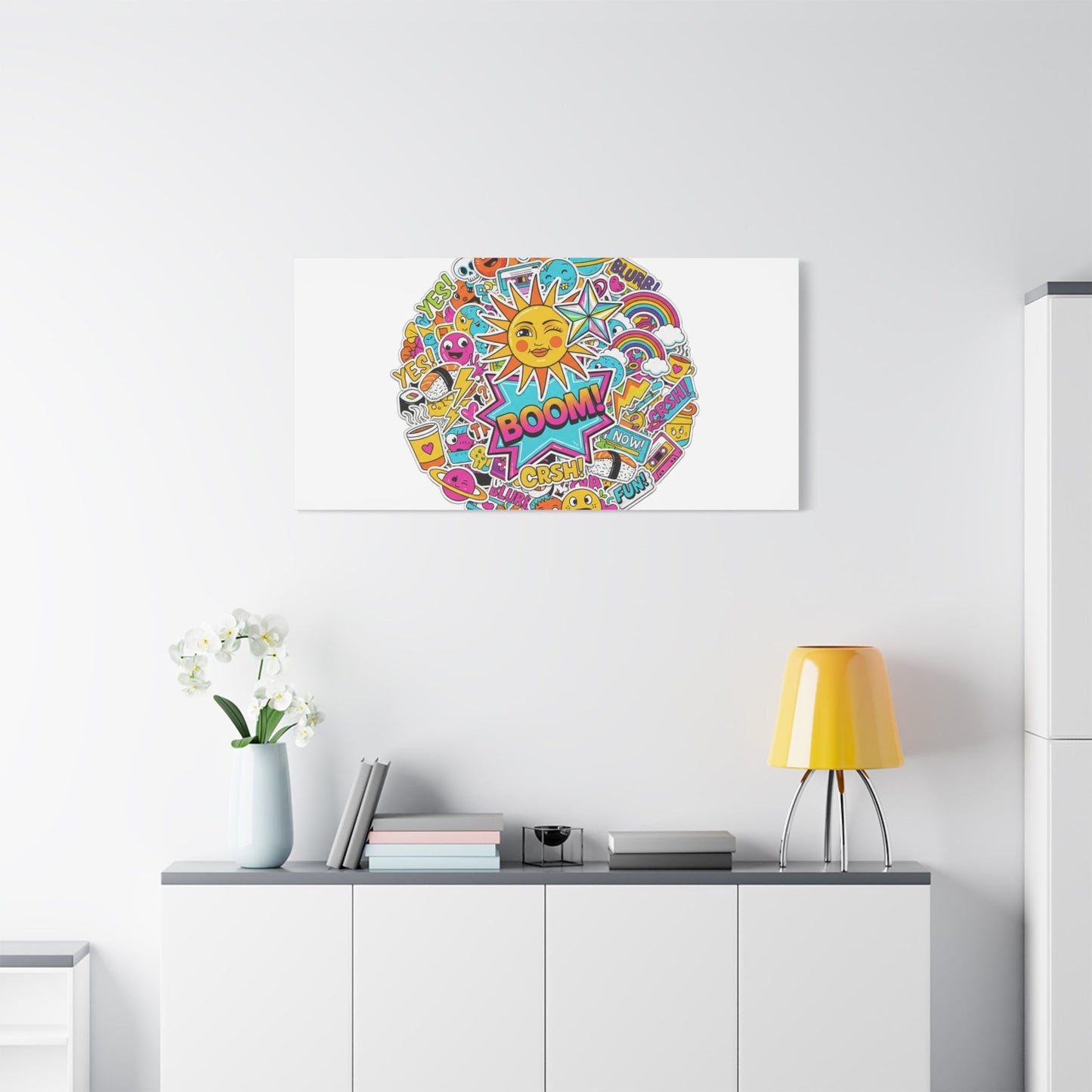 Sticker - Bomb Collage Matte Canvas, Stretched | chaotic sticker collage, graphic doodles - AKYCO