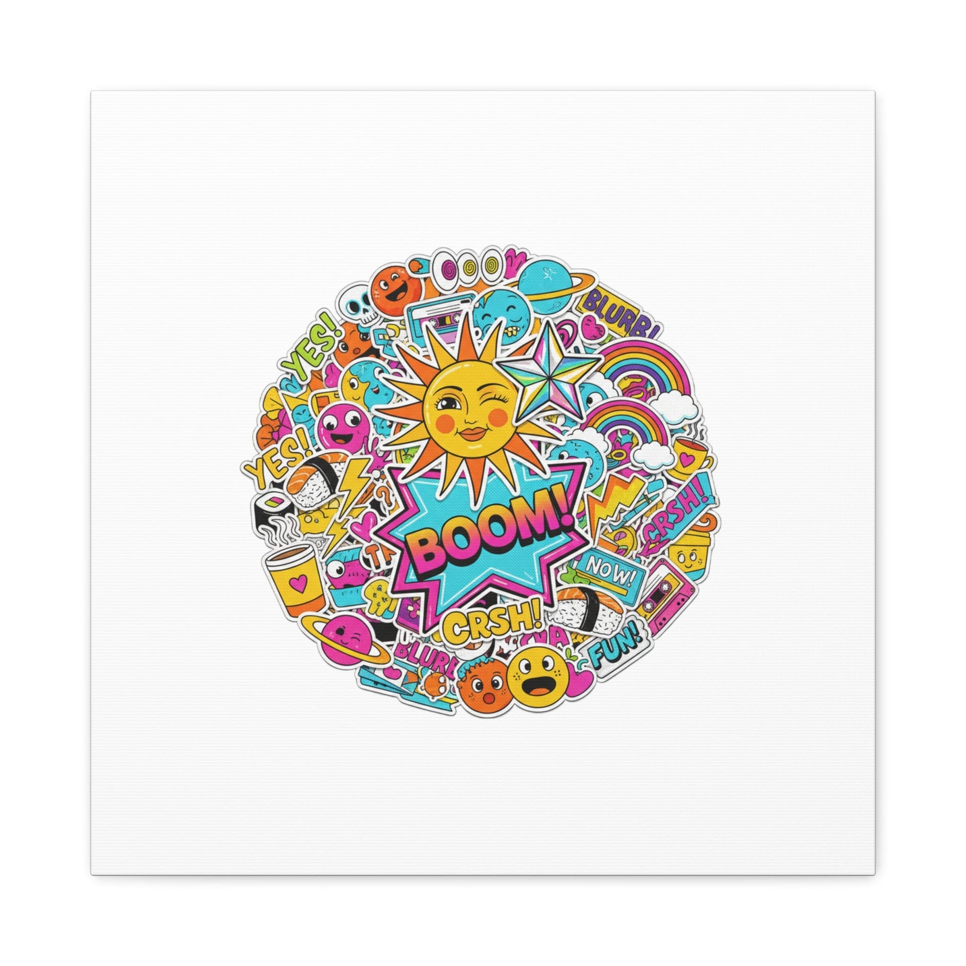 Sticker - Bomb Collage Matte Canvas, Stretched | chaotic sticker collage, graphic doodles - AKYCO