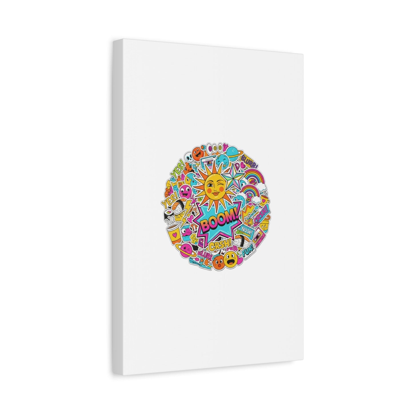 Sticker - Bomb Collage Matte Canvas, Stretched | chaotic sticker collage, graphic doodles - AKYCO