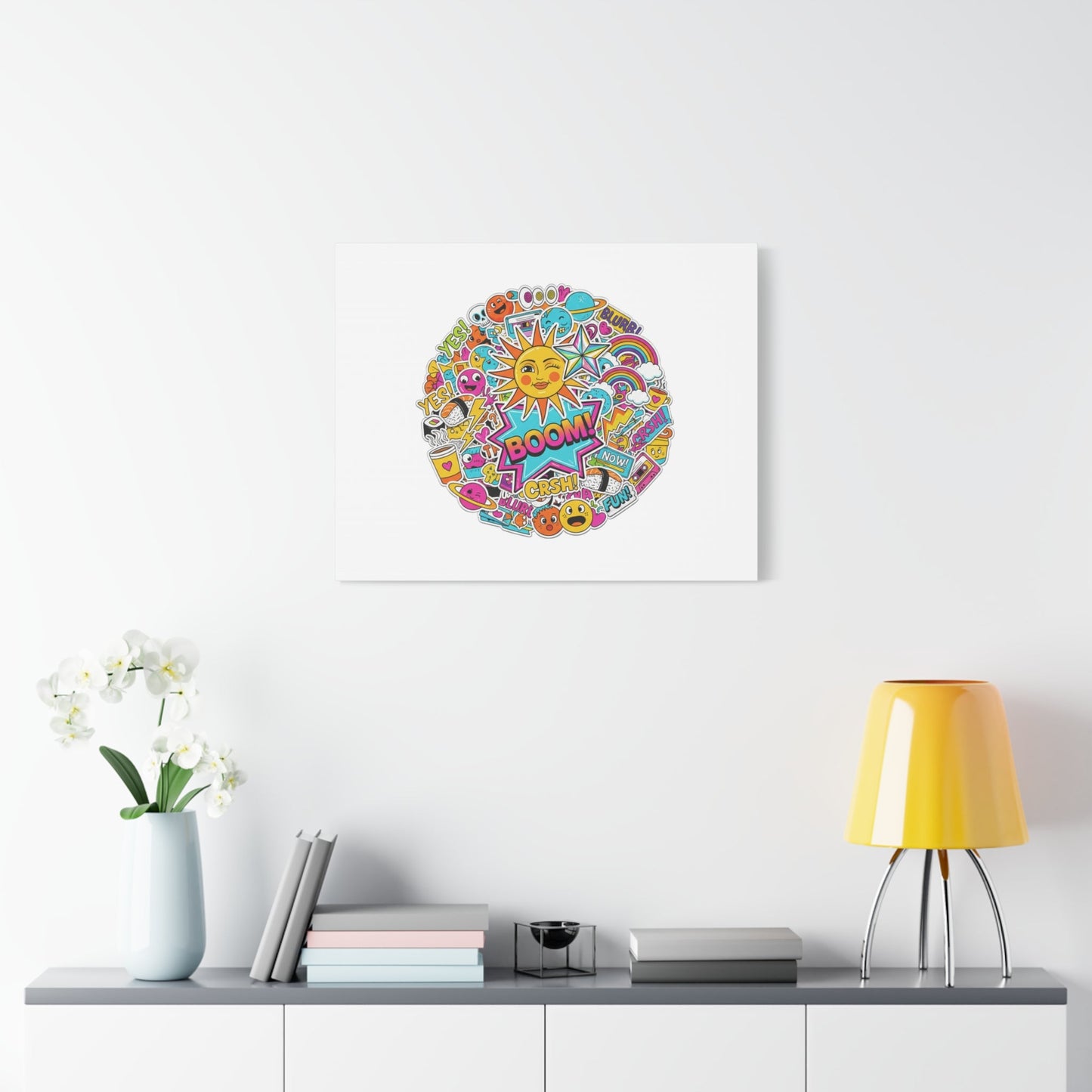 Sticker - Bomb Collage Matte Canvas, Stretched | chaotic sticker collage, graphic doodles - AKYCO