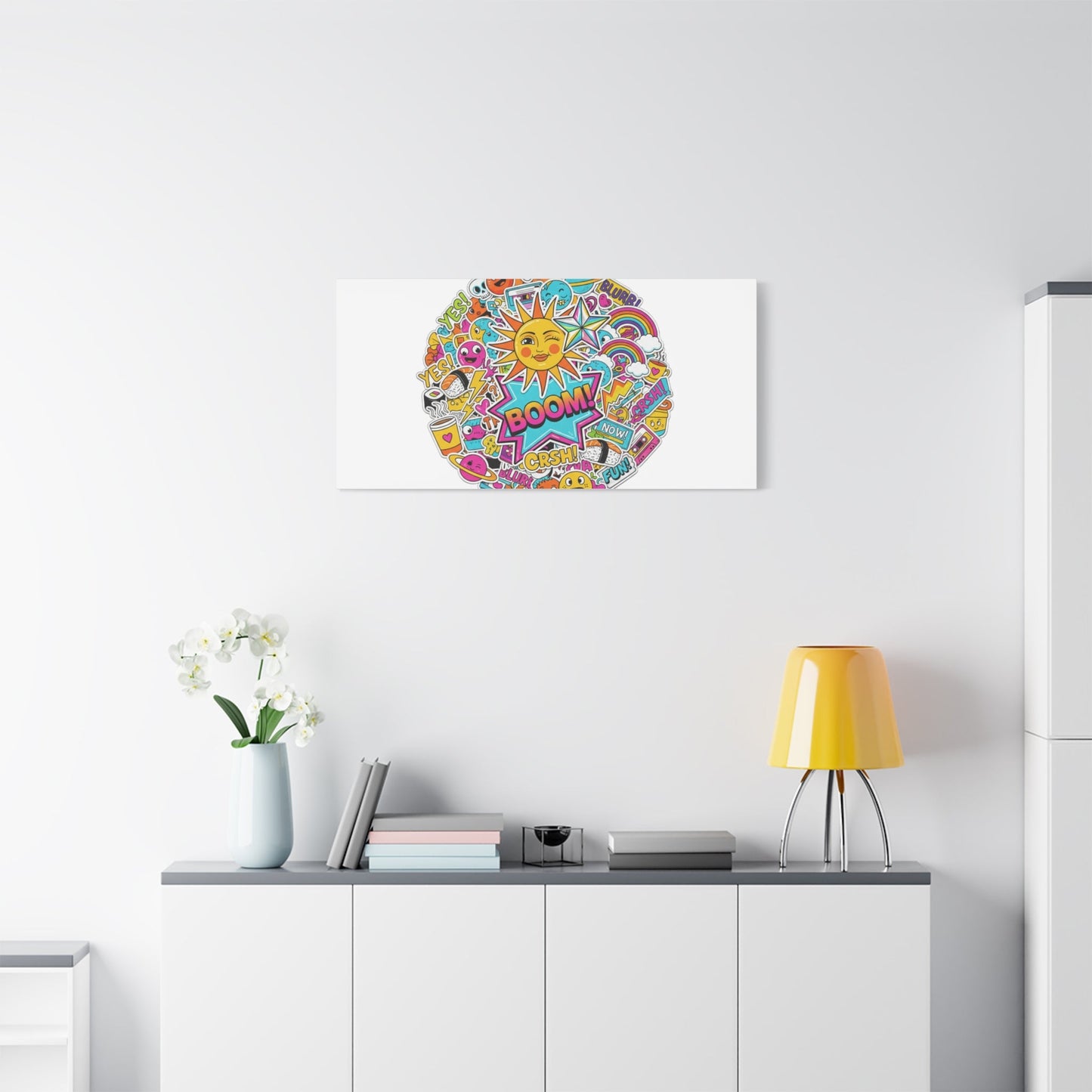 Sticker - Bomb Collage Matte Canvas, Stretched | chaotic sticker collage, graphic doodles - AKYCO