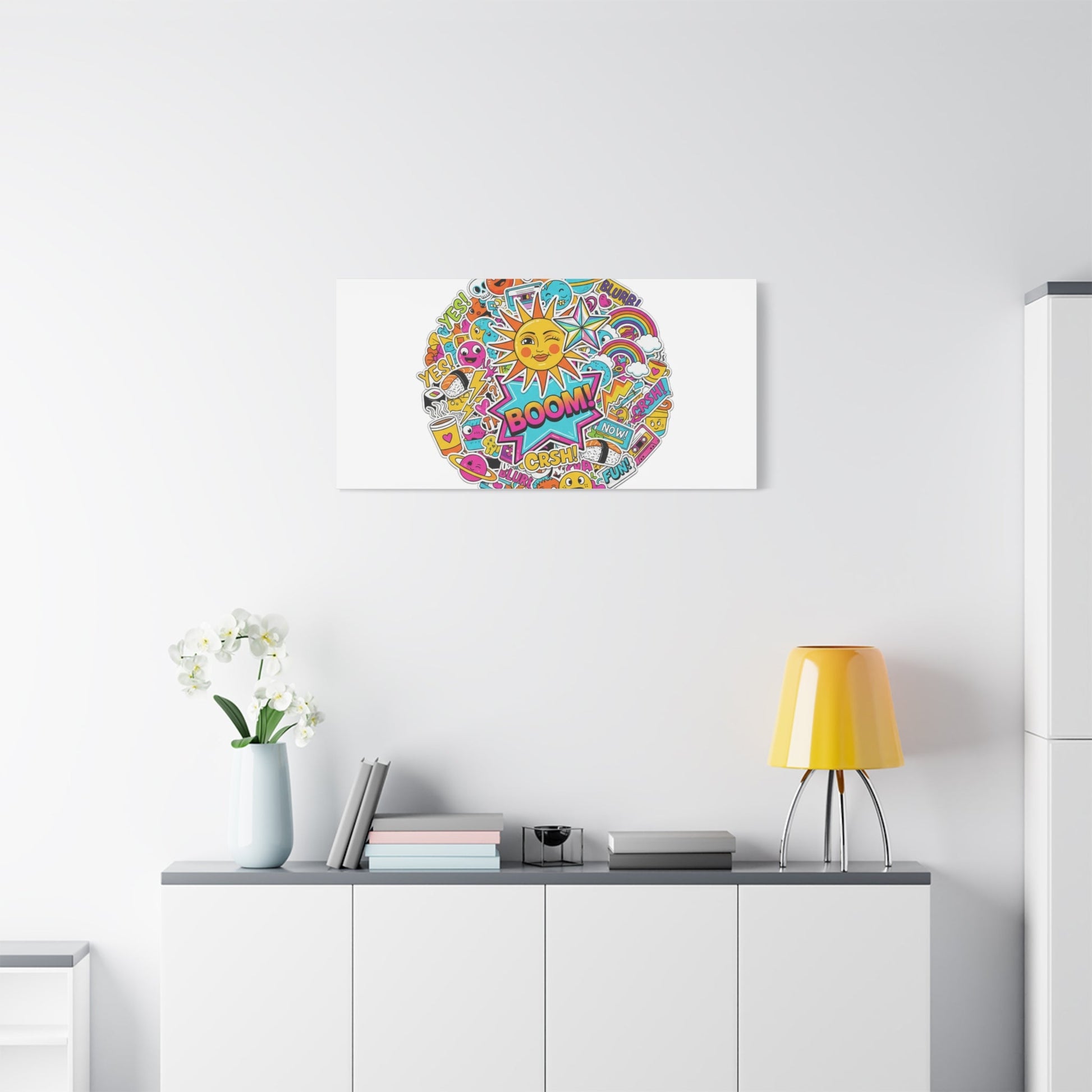Sticker - Bomb Collage Matte Canvas, Stretched | chaotic sticker collage, graphic doodles - AKYCO