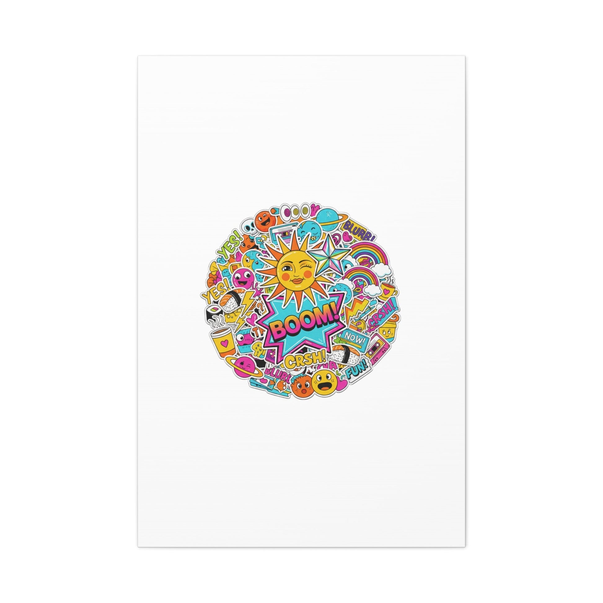 Sticker - Bomb Collage Matte Canvas, Stretched | chaotic sticker collage, graphic doodles - AKYCO