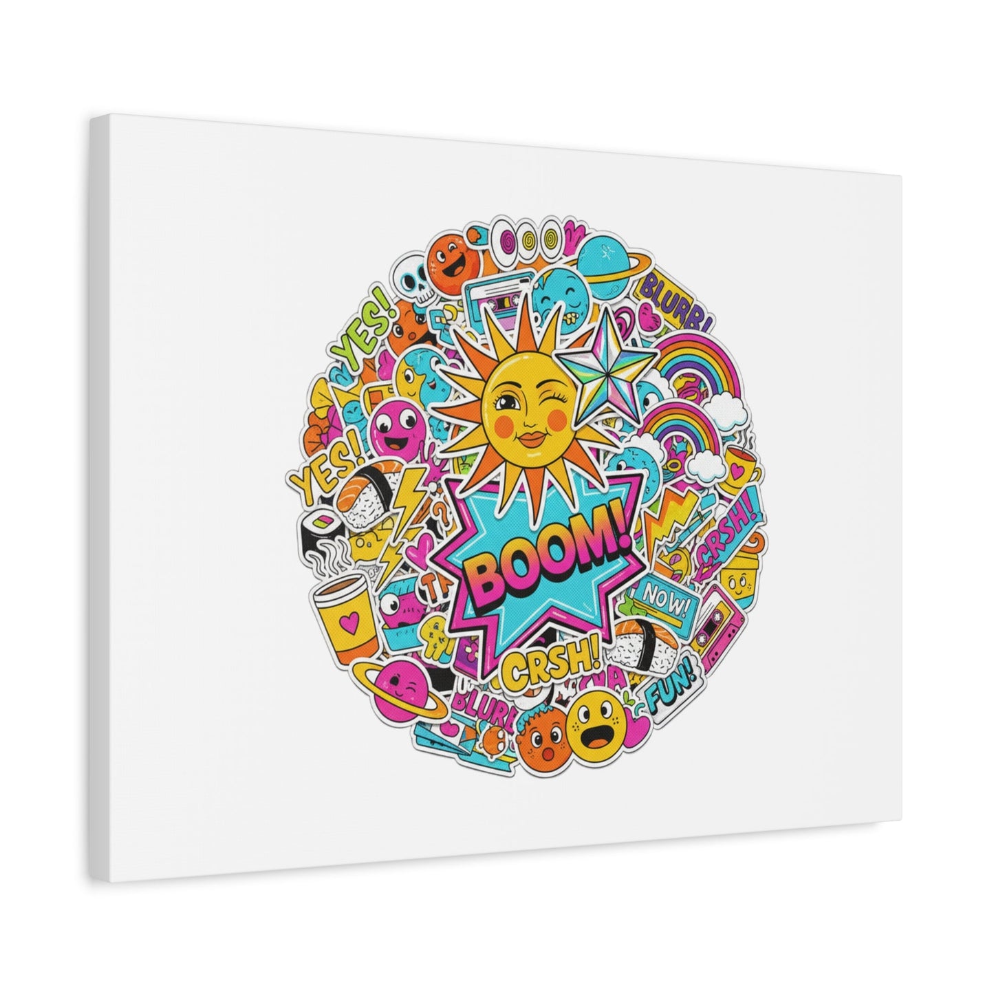 Sticker - Bomb Collage Matte Canvas, Stretched | chaotic sticker collage, graphic doodles - AKYCO