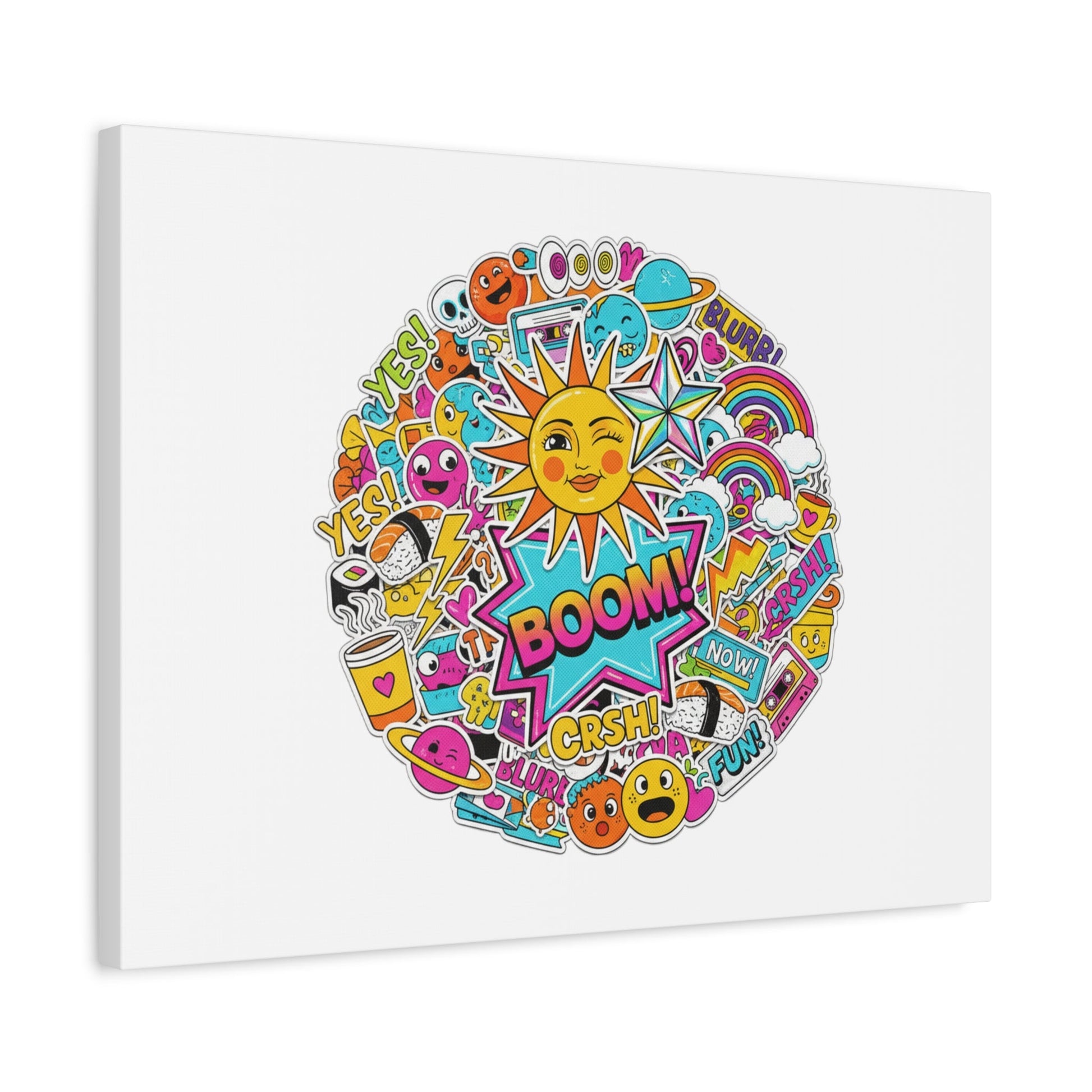 Sticker - Bomb Collage Matte Canvas, Stretched | chaotic sticker collage, graphic doodles - AKYCO