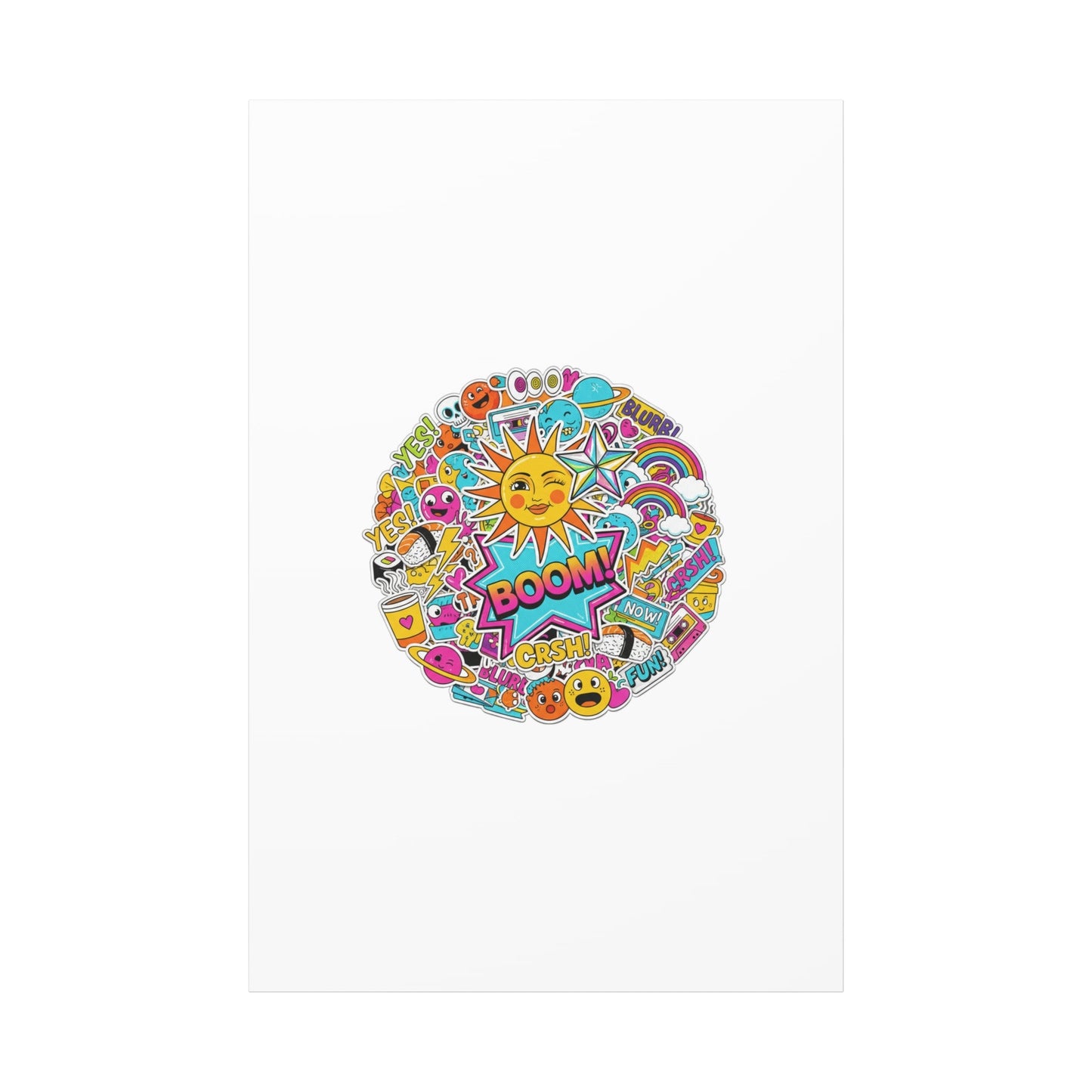 Sticker - Bomb Collage Matte Canvas, Stretched | chaotic sticker collage, graphic doodles - AKYCO