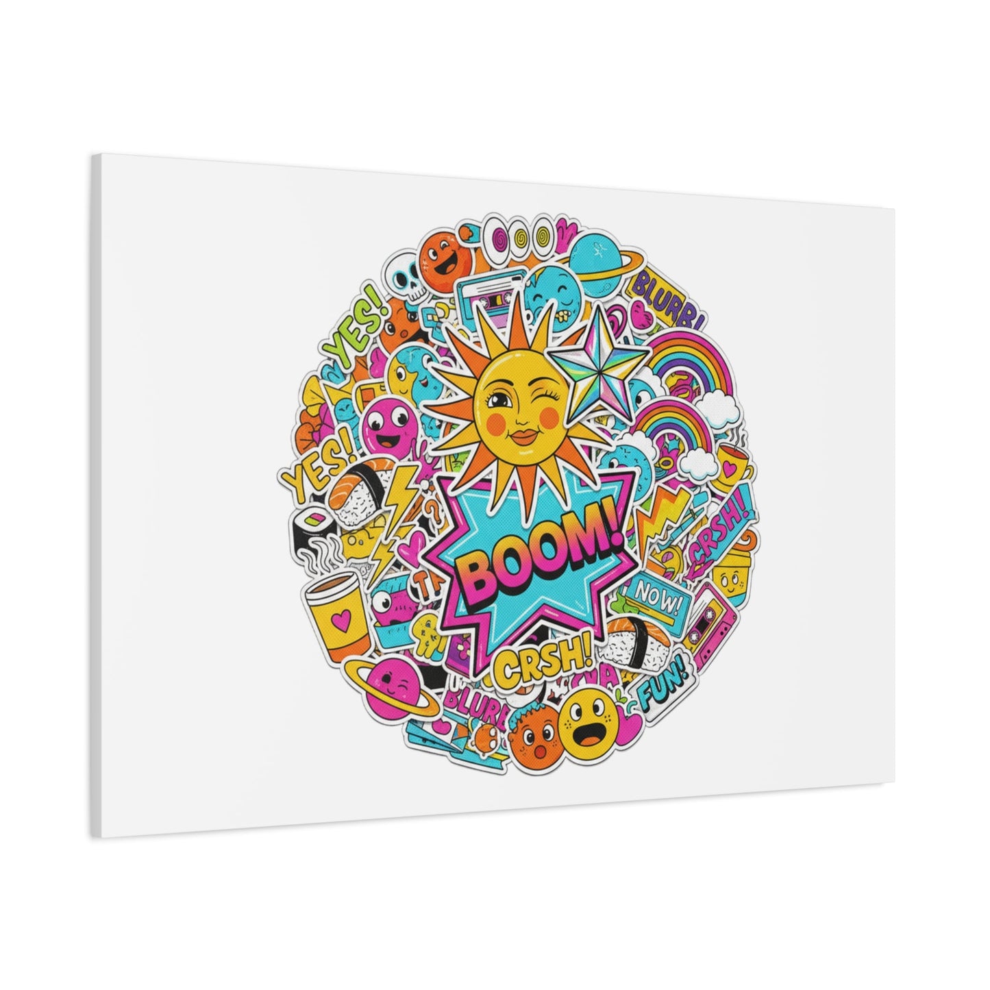Sticker - Bomb Collage Matte Canvas, Stretched | chaotic sticker collage, graphic doodles - AKYCO